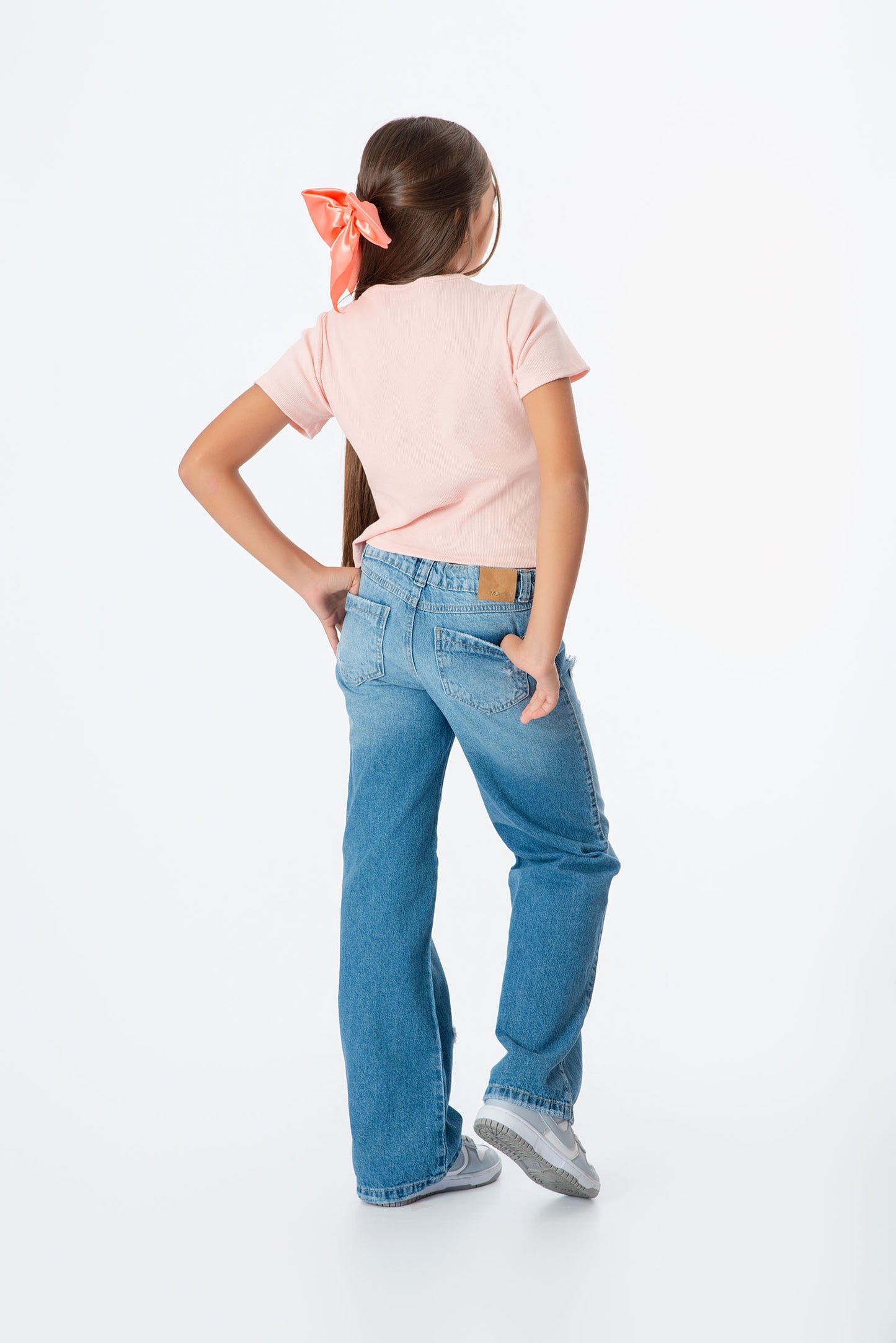 Conjunto jeans estrellas con blusa rib niña