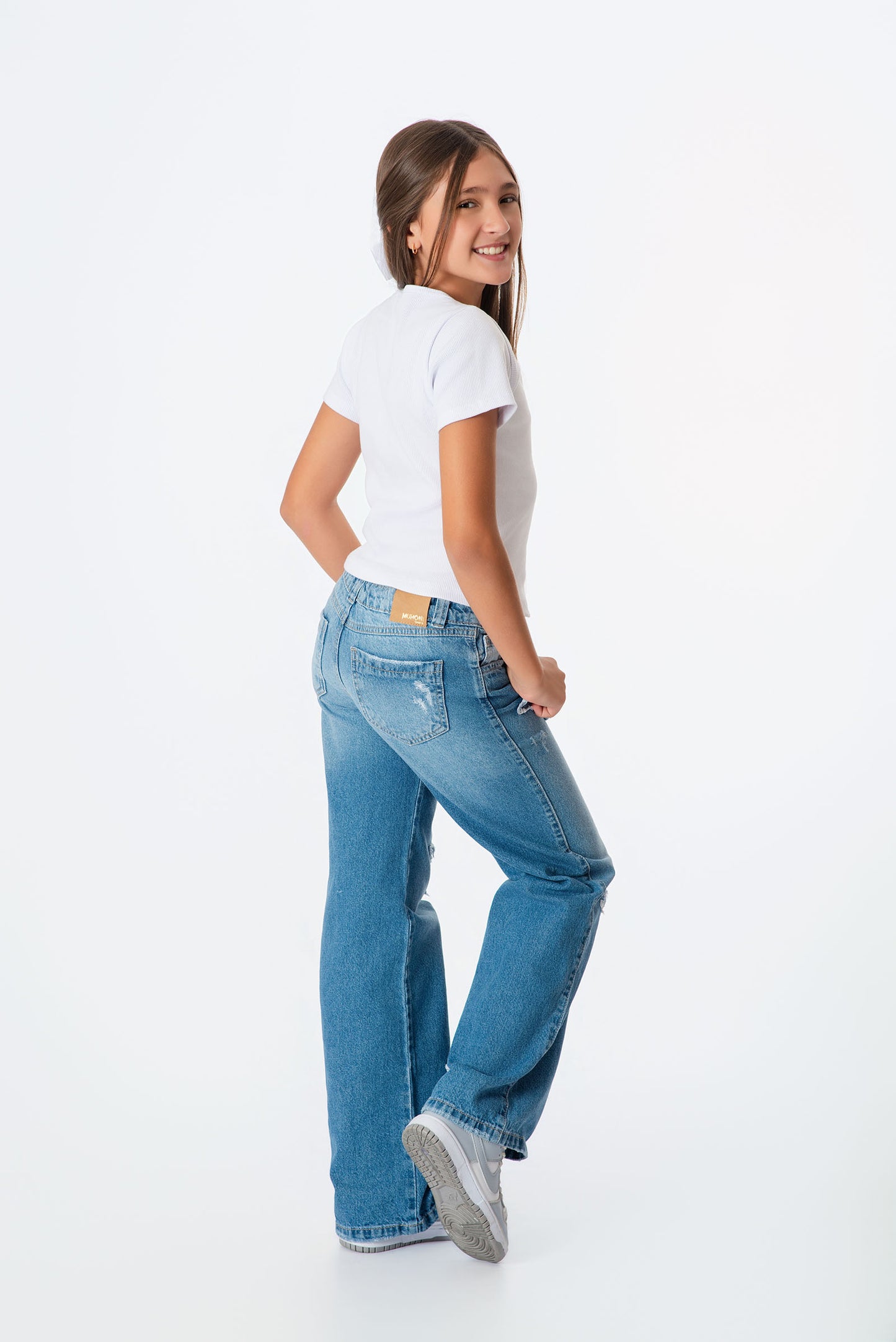 Conjunto jeans estrellas con blusa rib niña