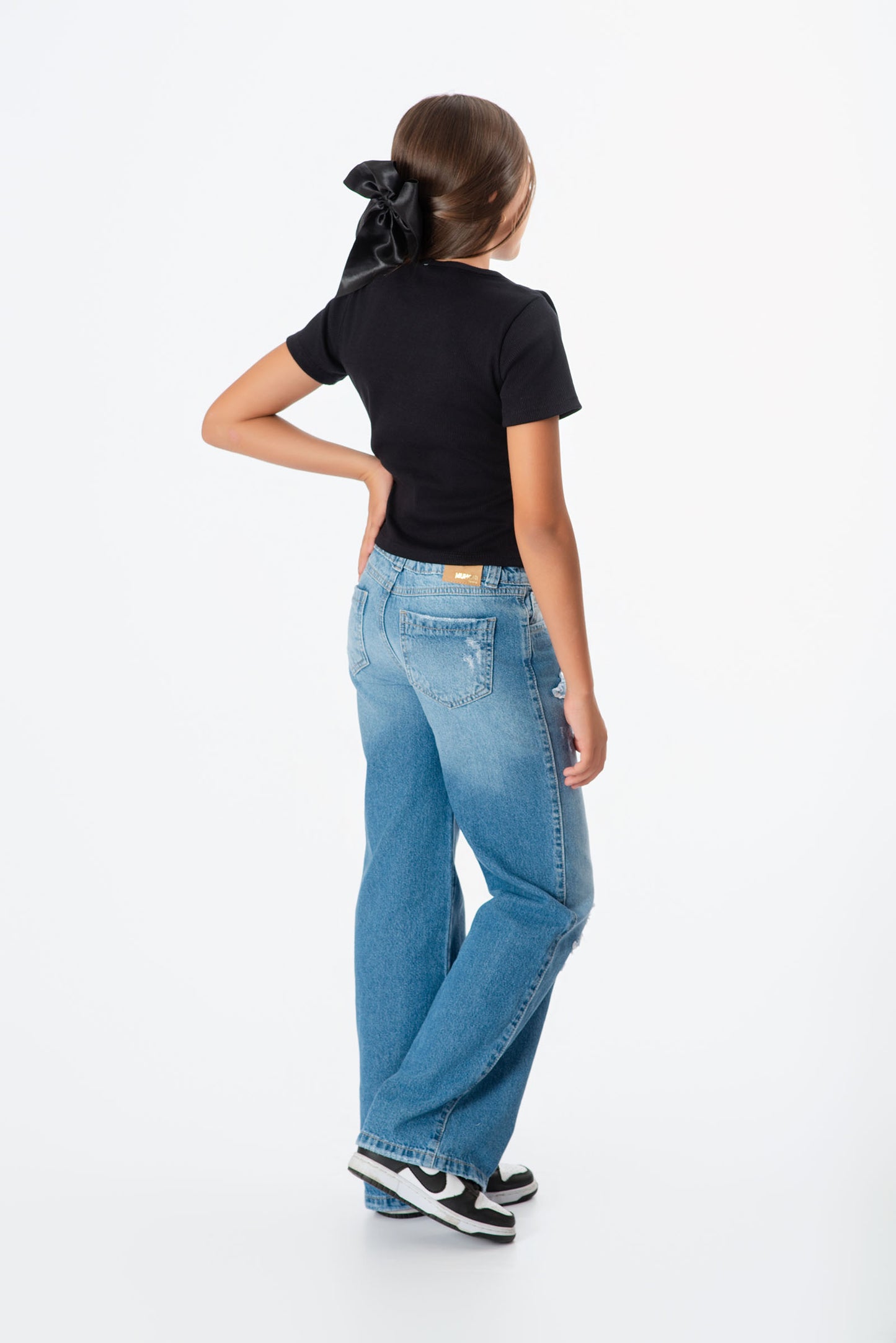 Conjunto jeans estrellas con blusa rib niña