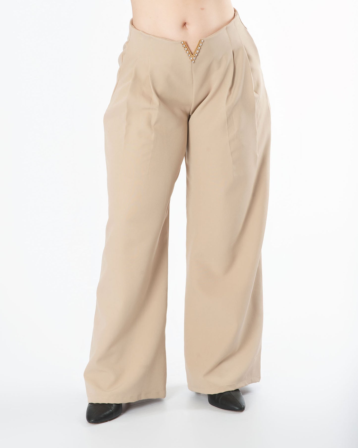Pantalón dama con V al frente | Tiro alto palazzo