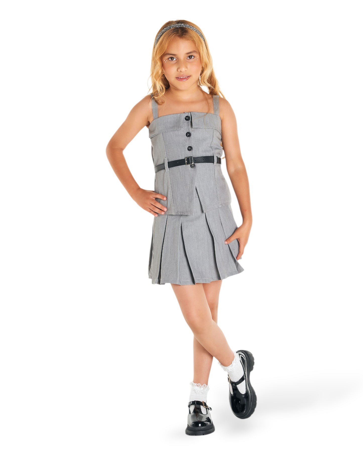 Conjunto falda de tablas en lino