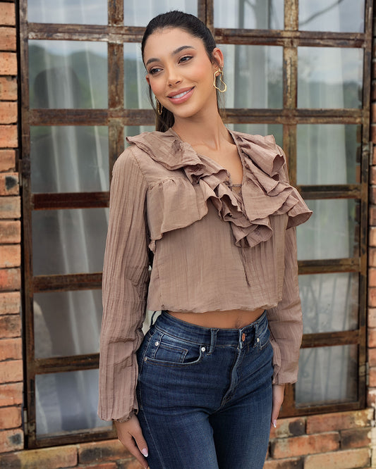 Blusa bolero con volantes de rayón