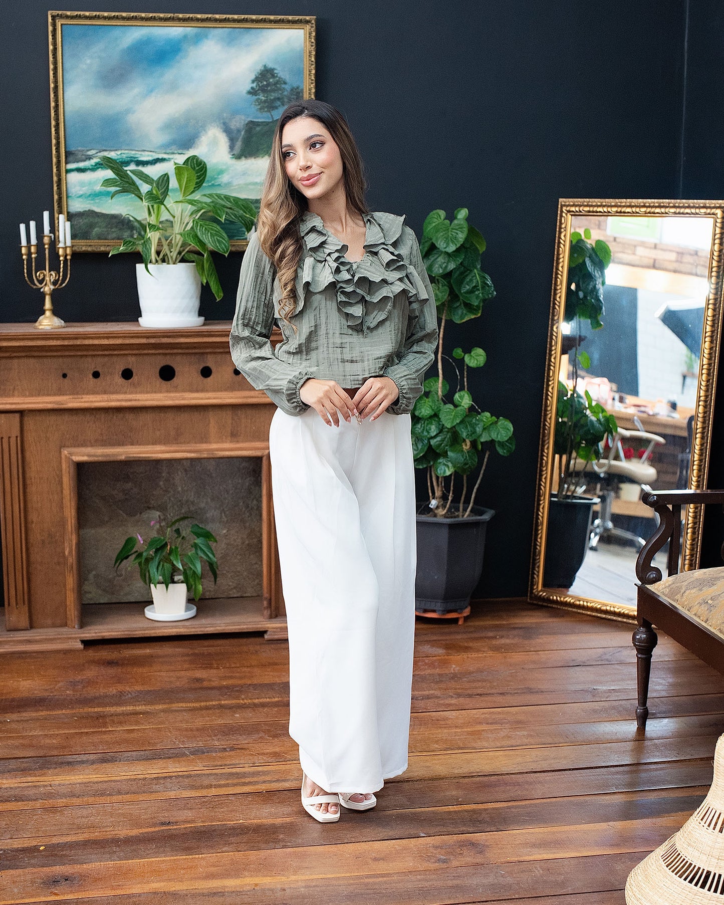 Blusa bolero con volantes de rayón