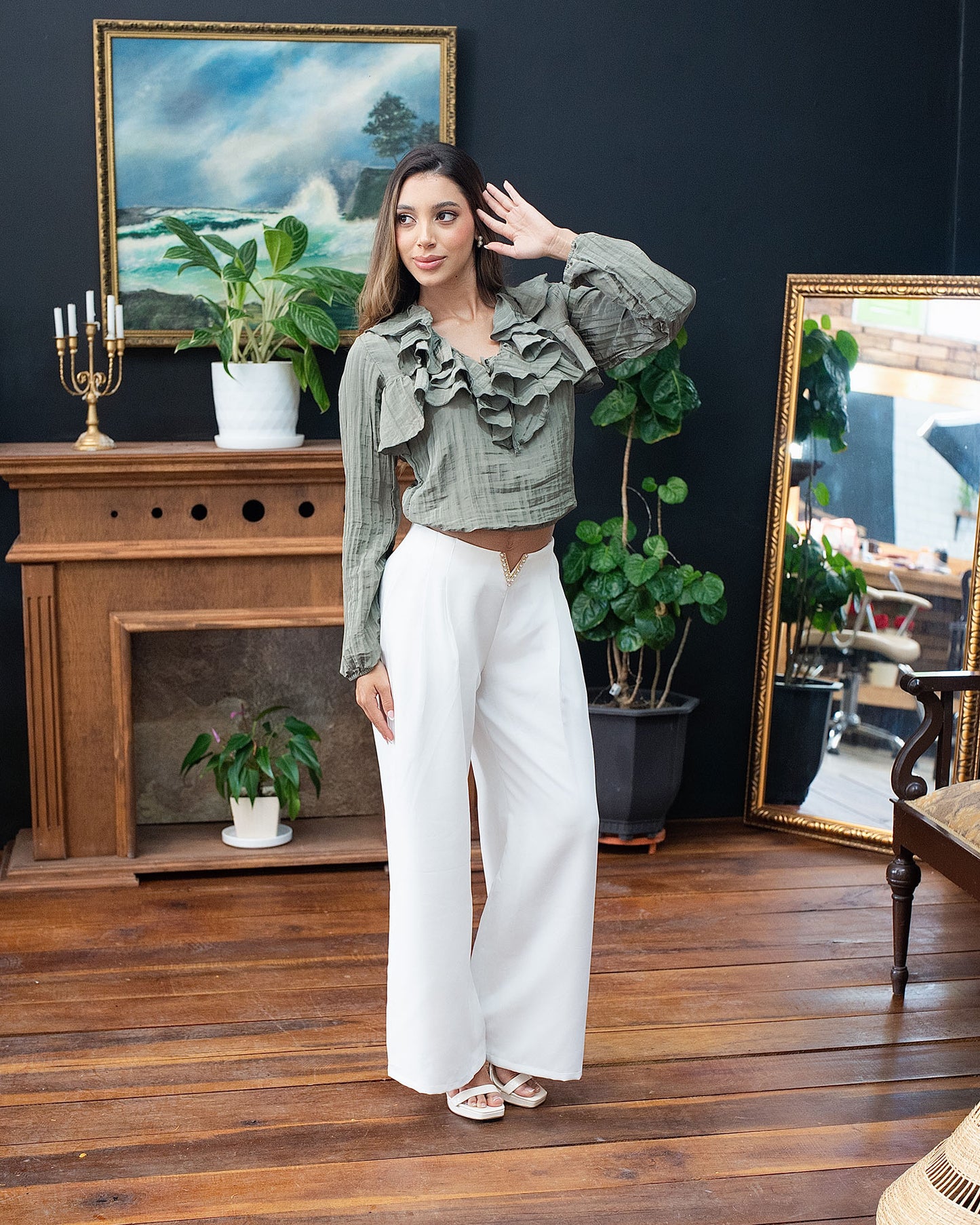 Blusa bolero con volantes de rayón