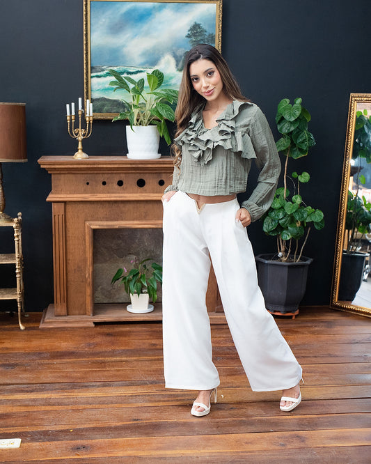 Blusa bolero con volantes de rayón