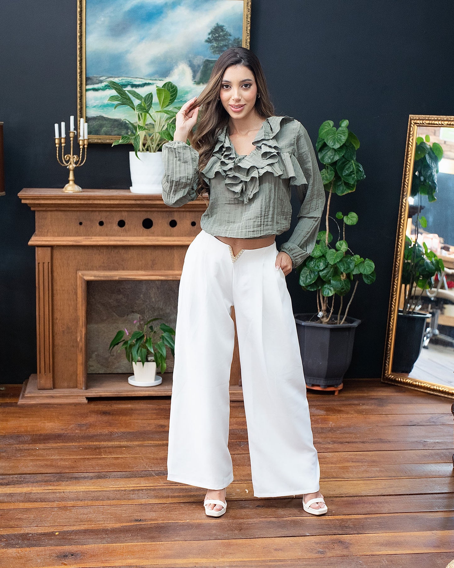 Blusa bolero con volantes de rayón