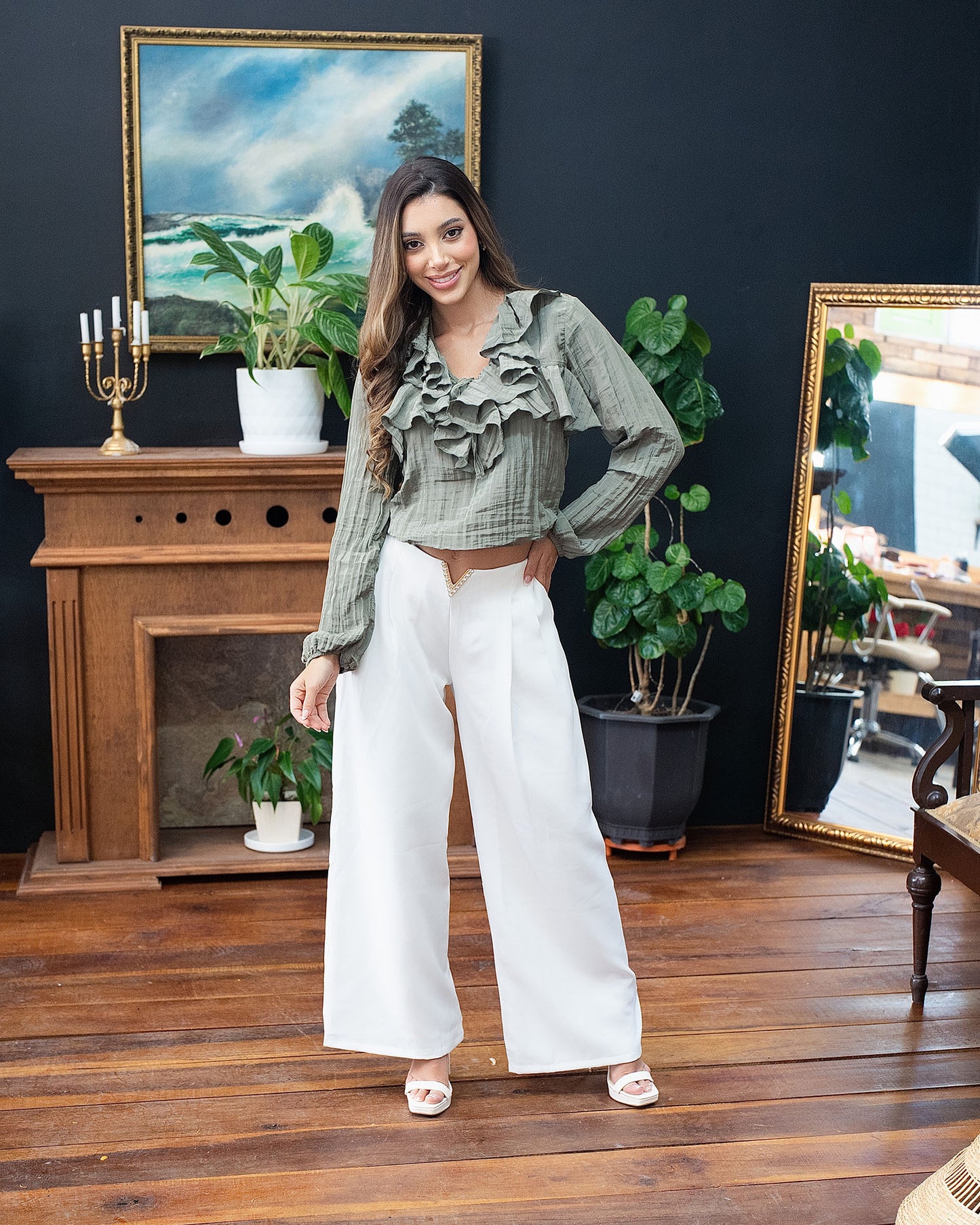 Blusa bolero con volantes de rayón