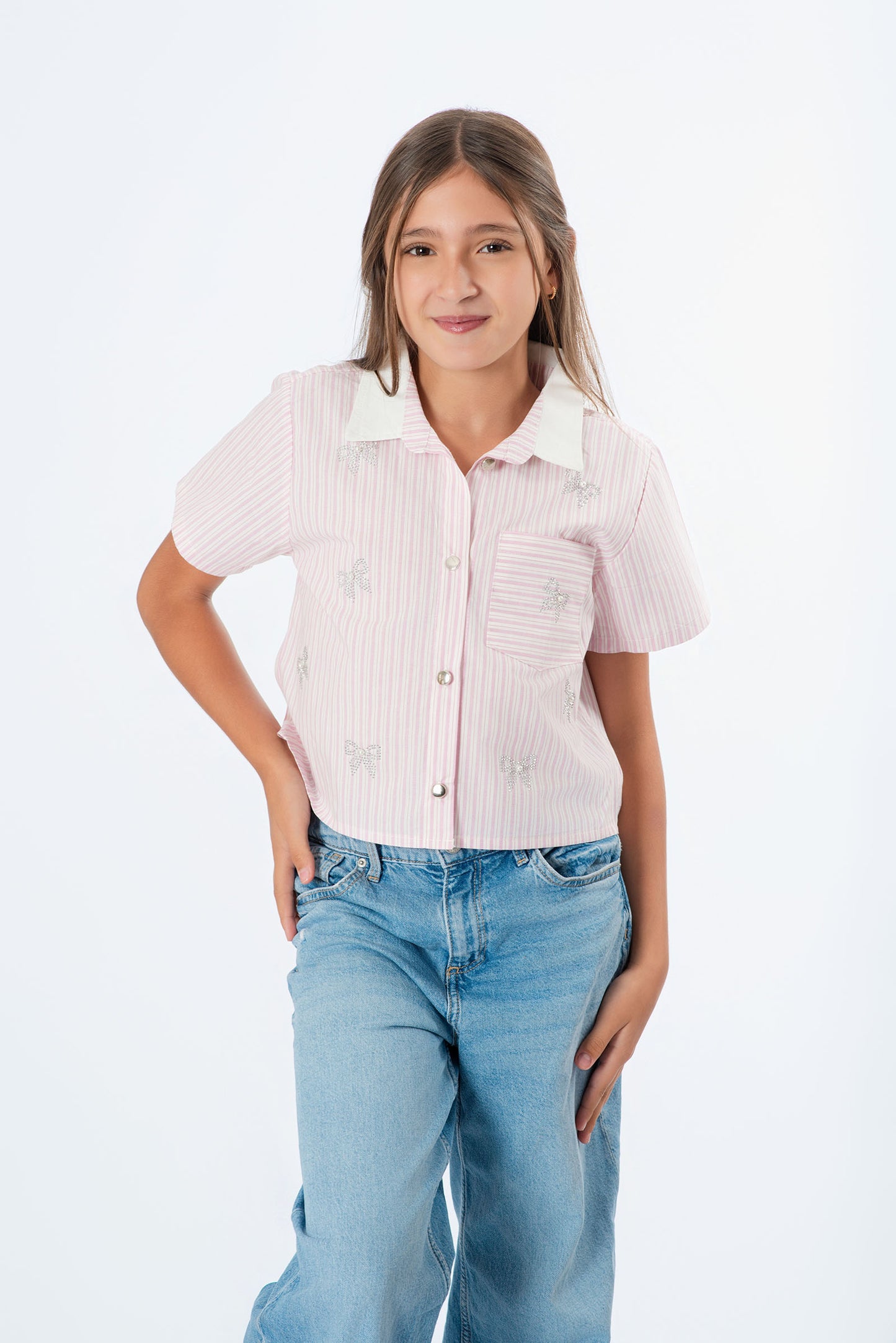 Blusa rayas niña con moños