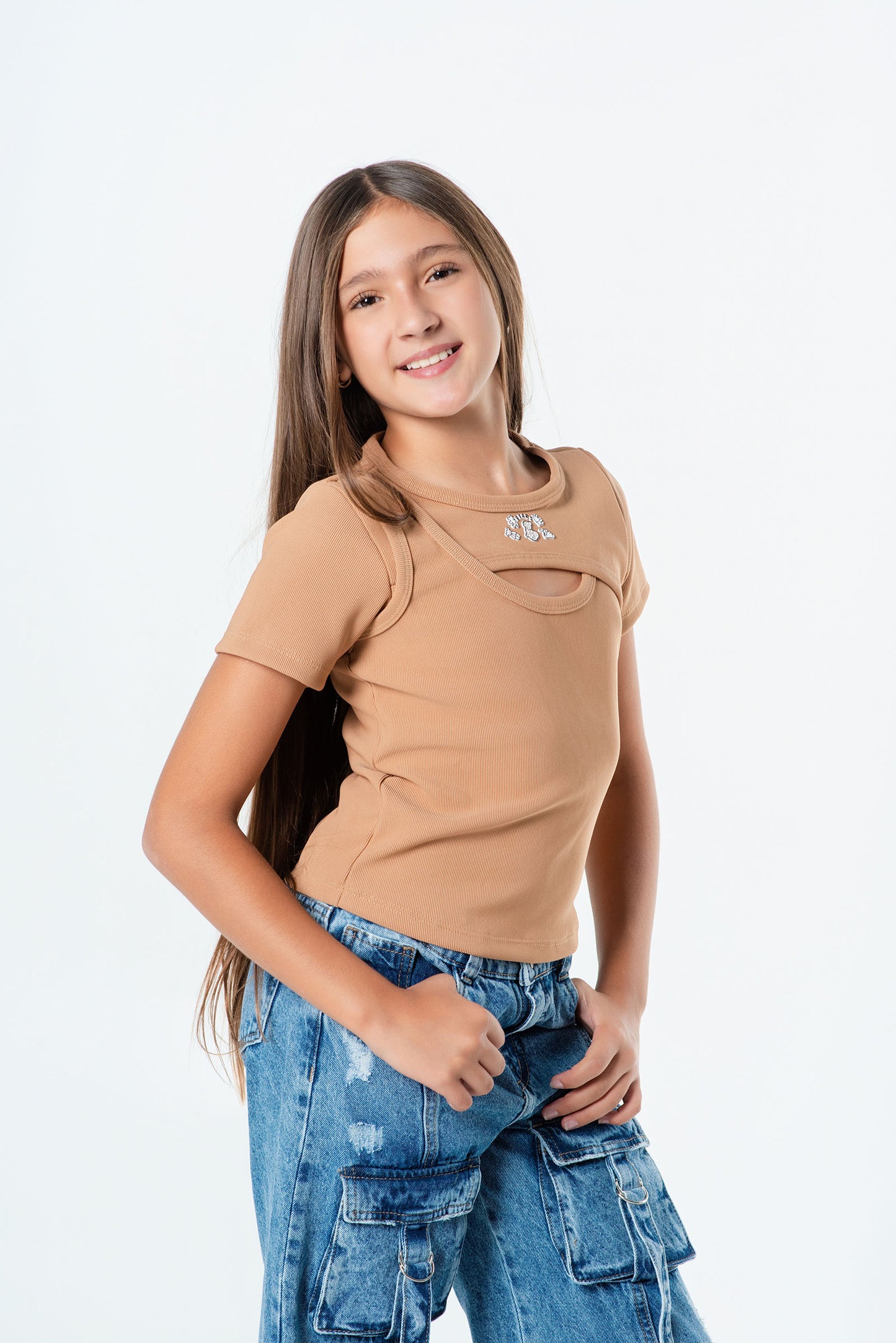 Blusa teen rib cruzada con abertura