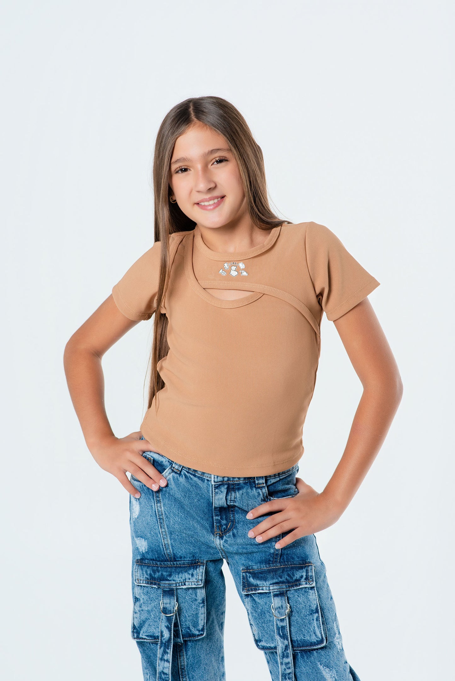 Blusa teen rib cruzada con abertura