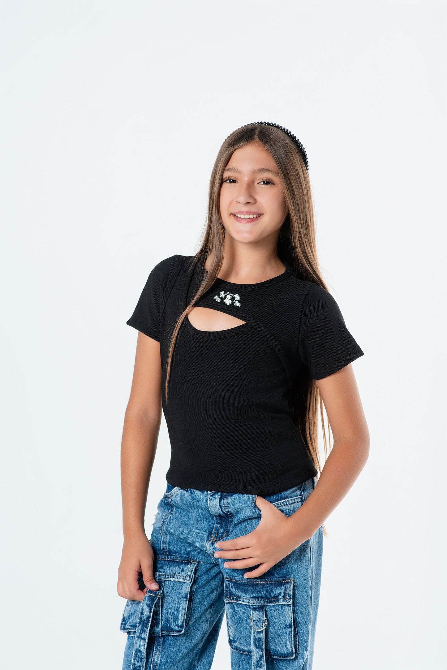 Blusa teen rib cruzada con abertura