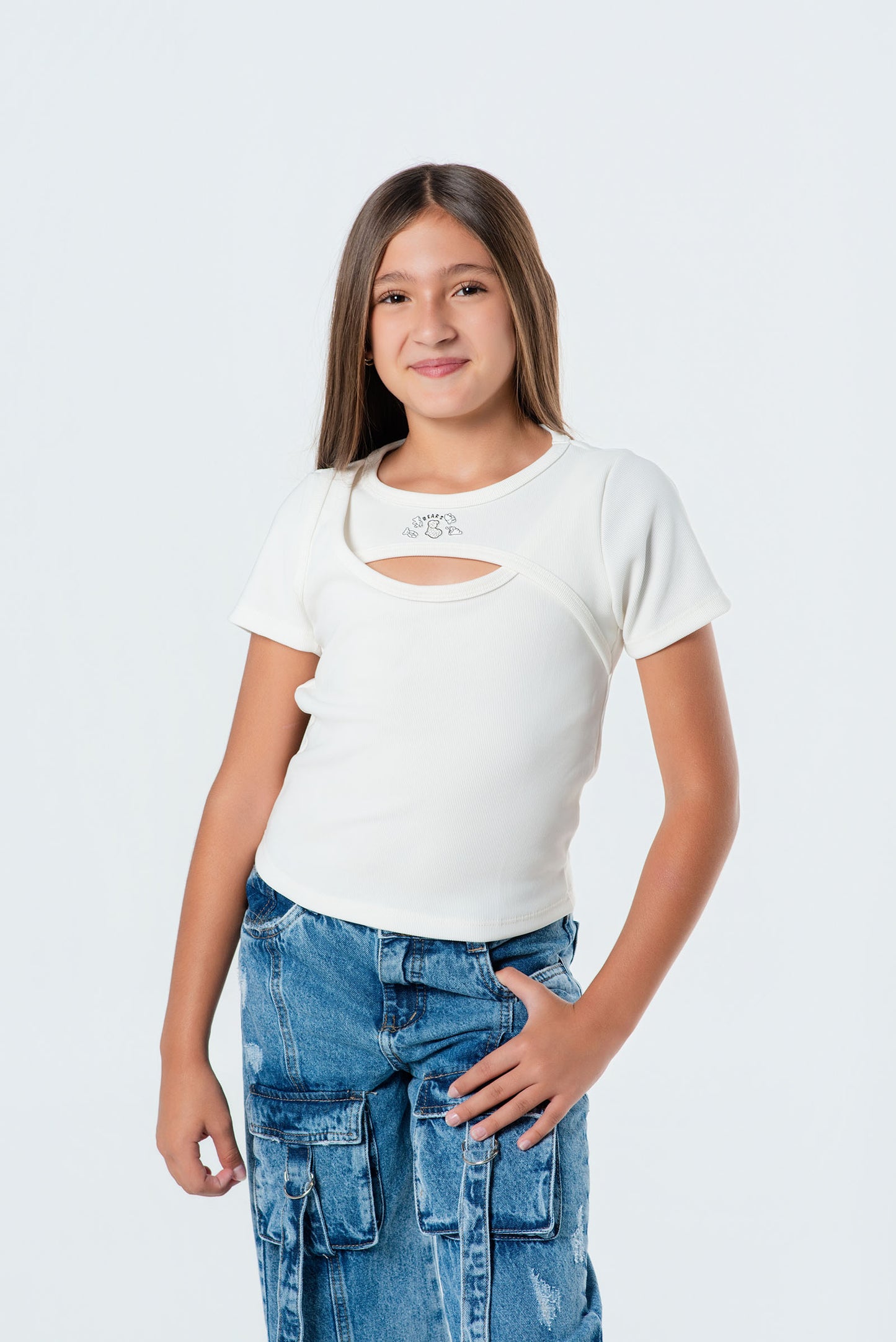 Blusa teen rib cruzada con abertura