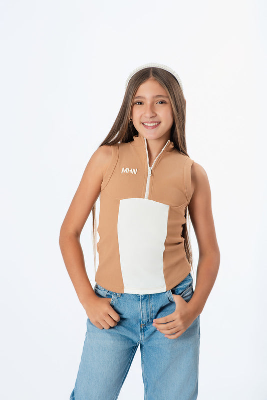 Blusa Teens con Cierre – Rib bicolor