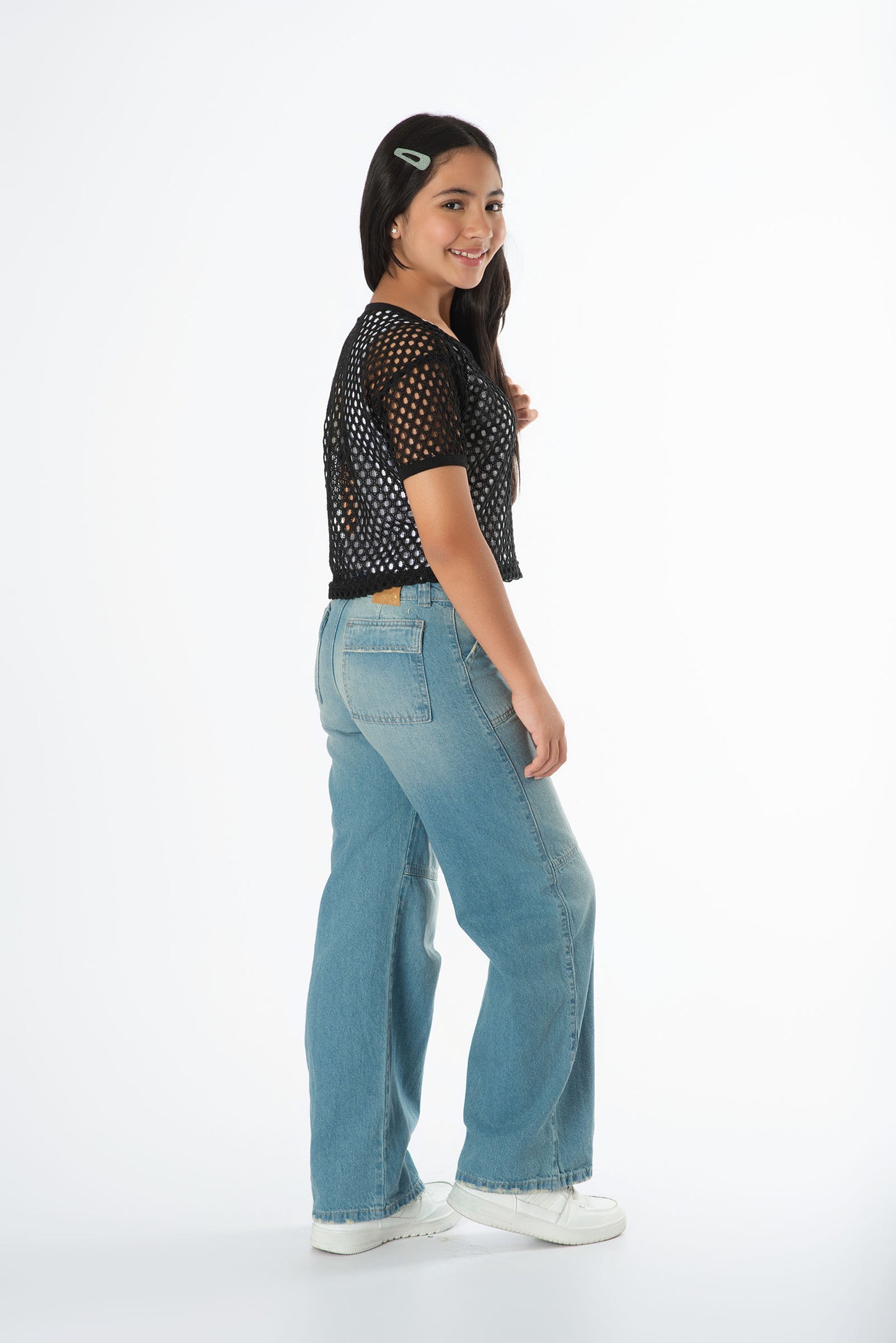 Conjunto blusa maya crochet con jean cargo dirty
