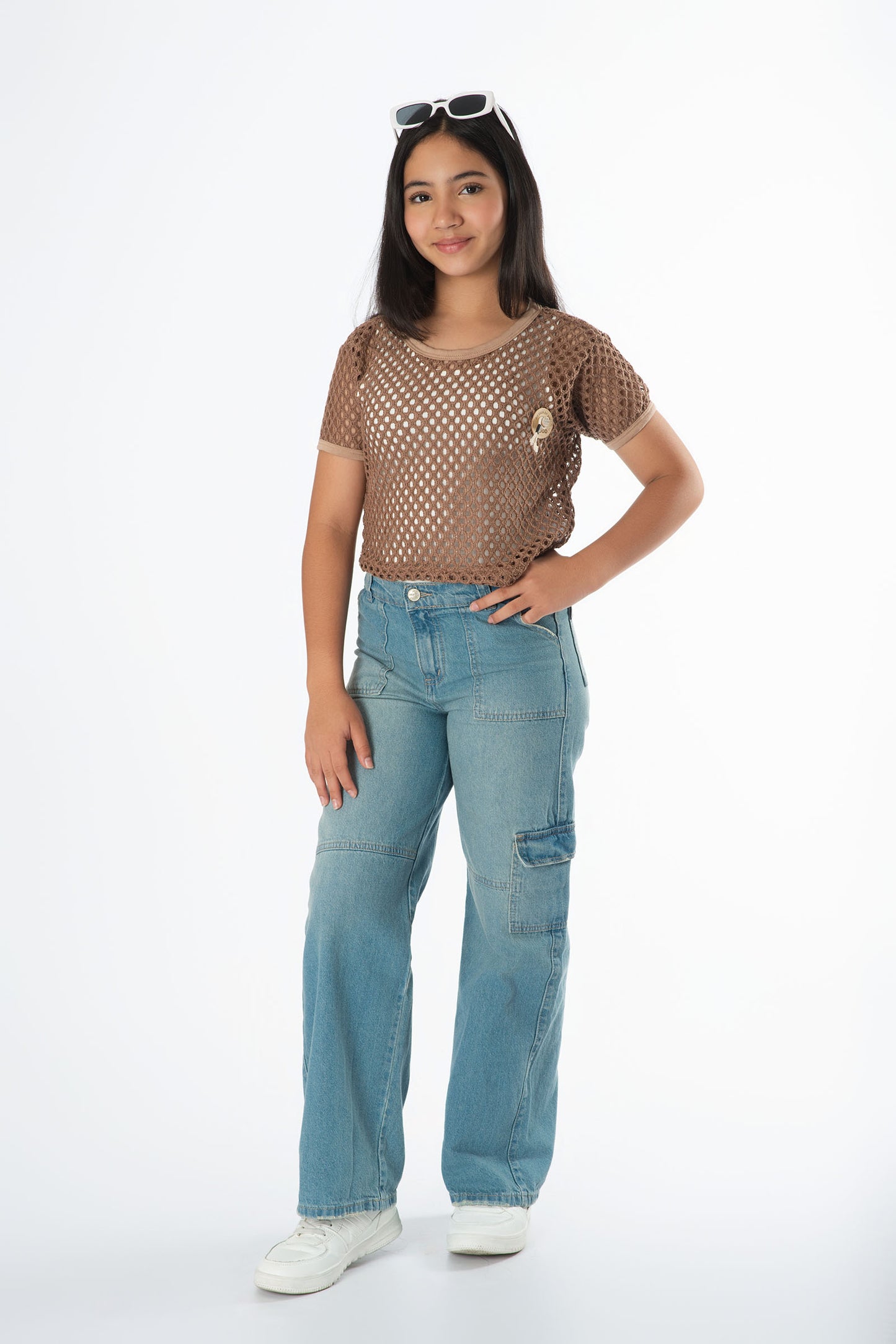 Conjunto blusa maya crochet con jean cargo dirty