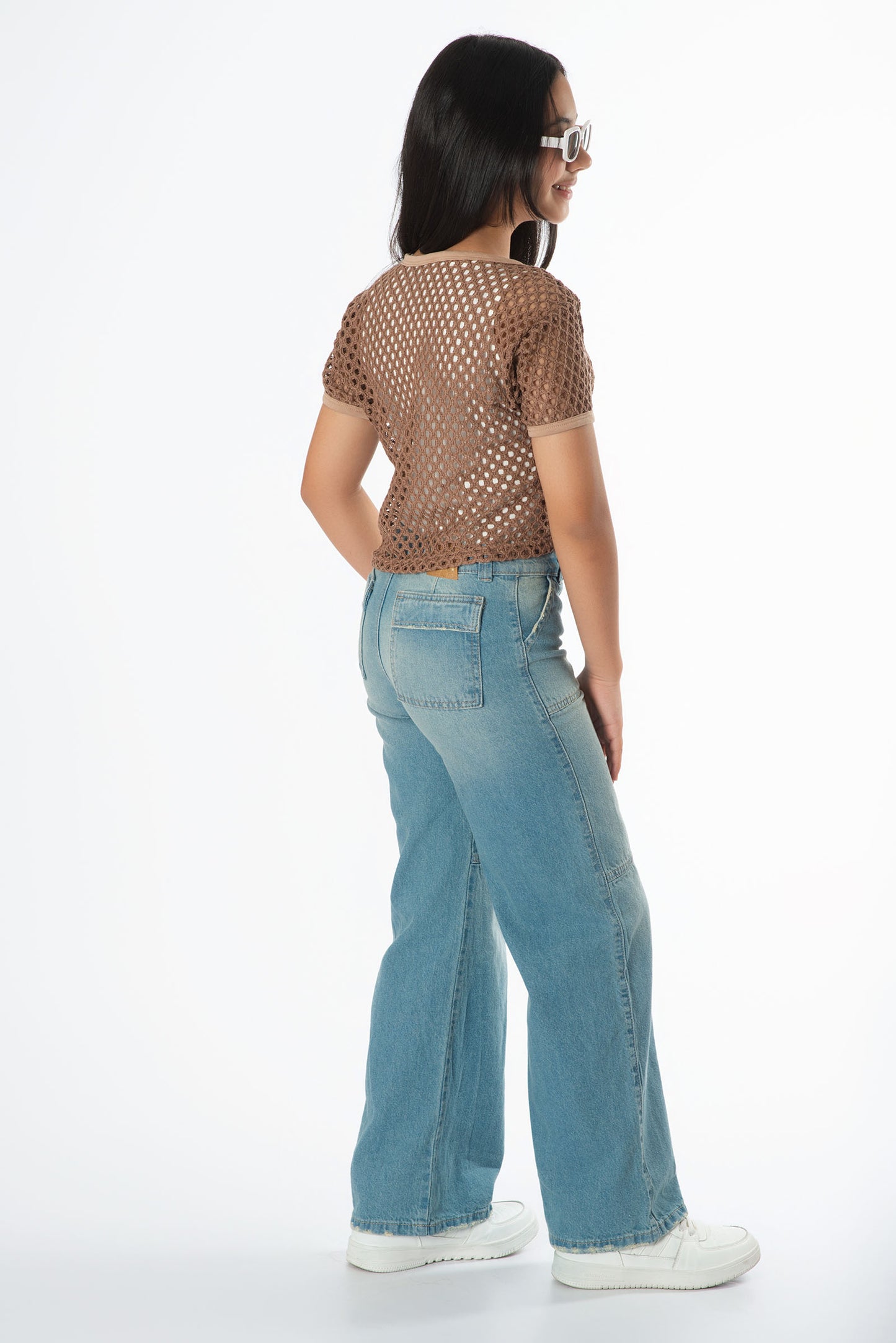 Conjunto blusa maya crochet con jean cargo dirty