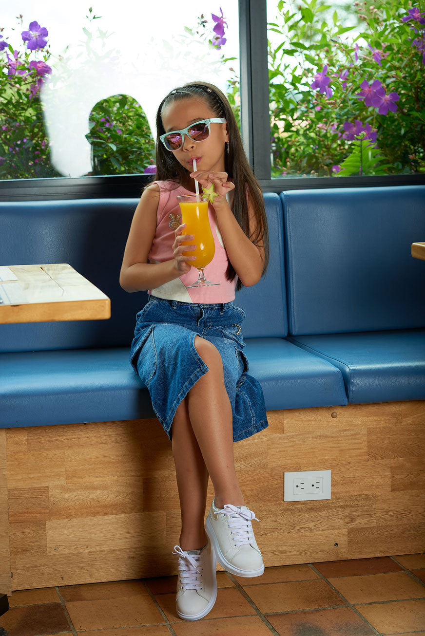 Set de 2 Piezas Falda Larga en Denim Rígido