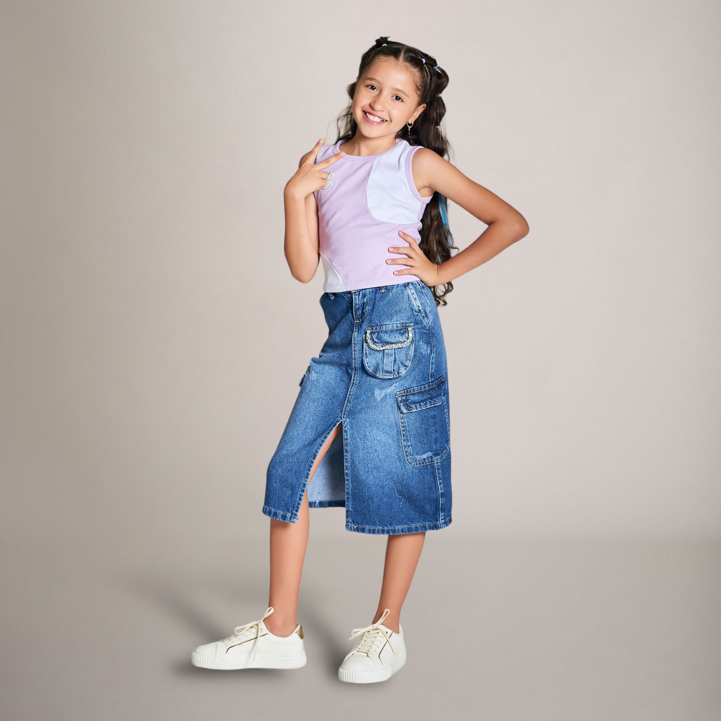 Conjunto de 2 Piezas Falda Larga en Denim Rígido