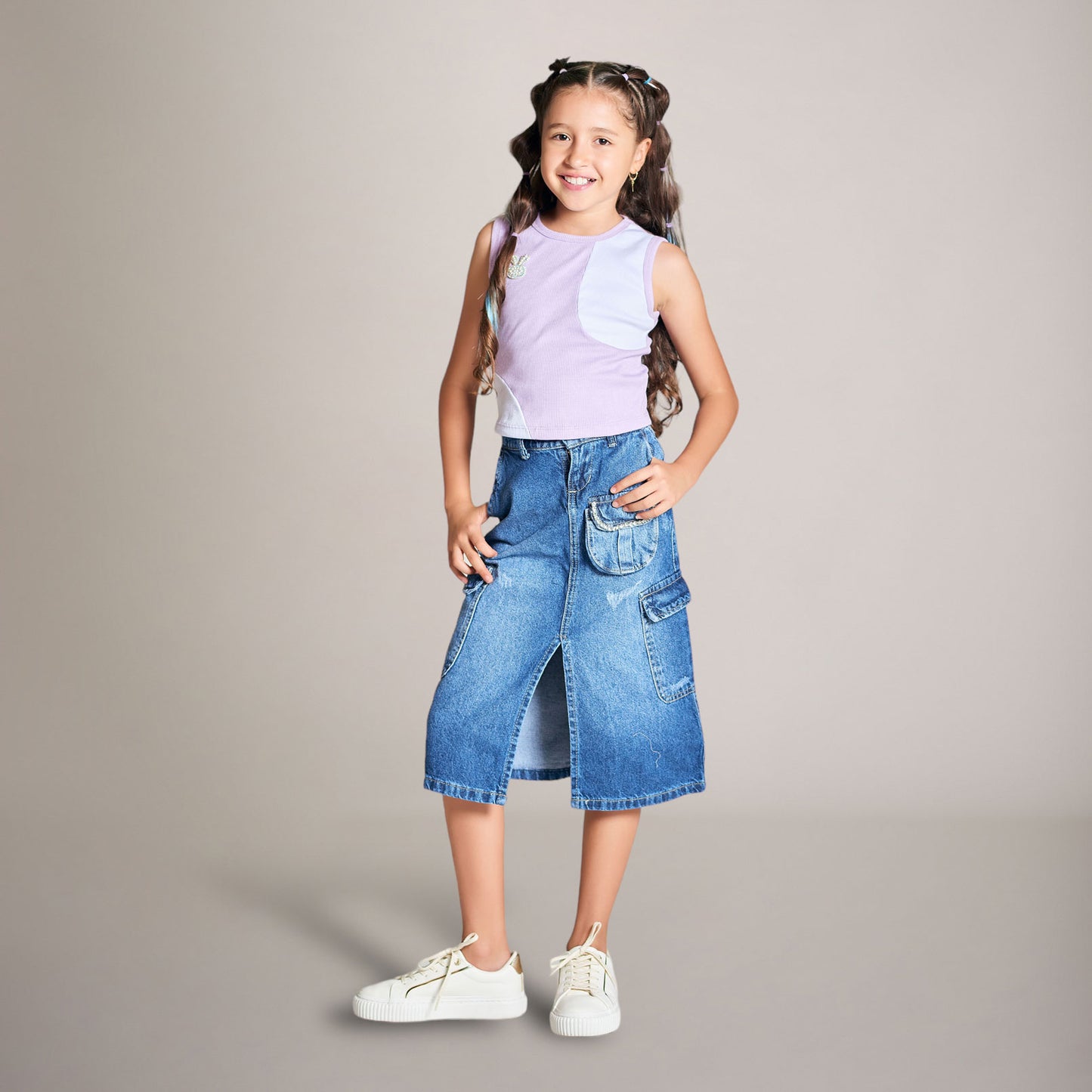 Conjunto de 2 Piezas Falda Larga en Denim Rígido