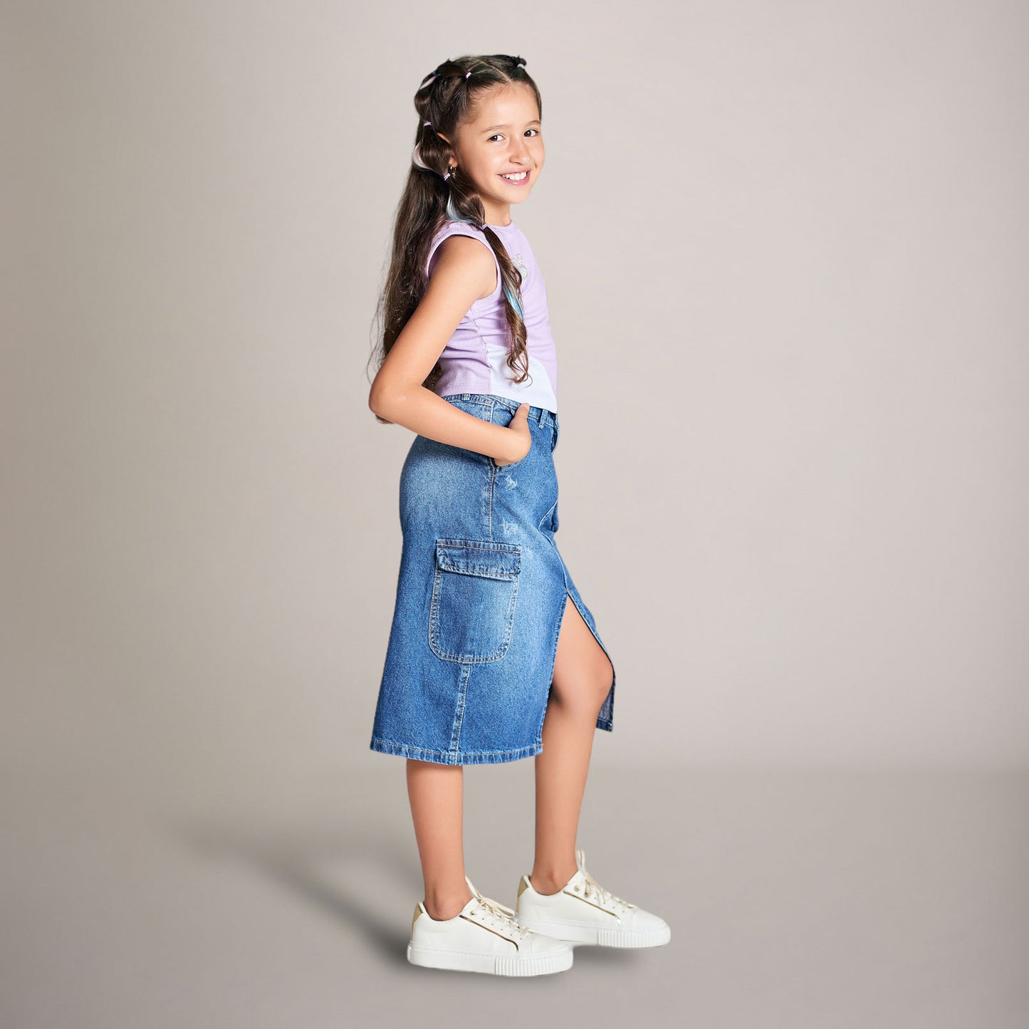 Conjunto de 2 Piezas Falda Larga en Denim Rígido