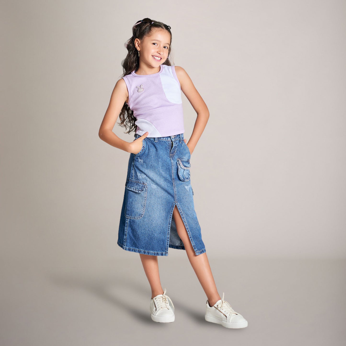 Conjunto de 2 Piezas Falda Larga en Denim Rígido