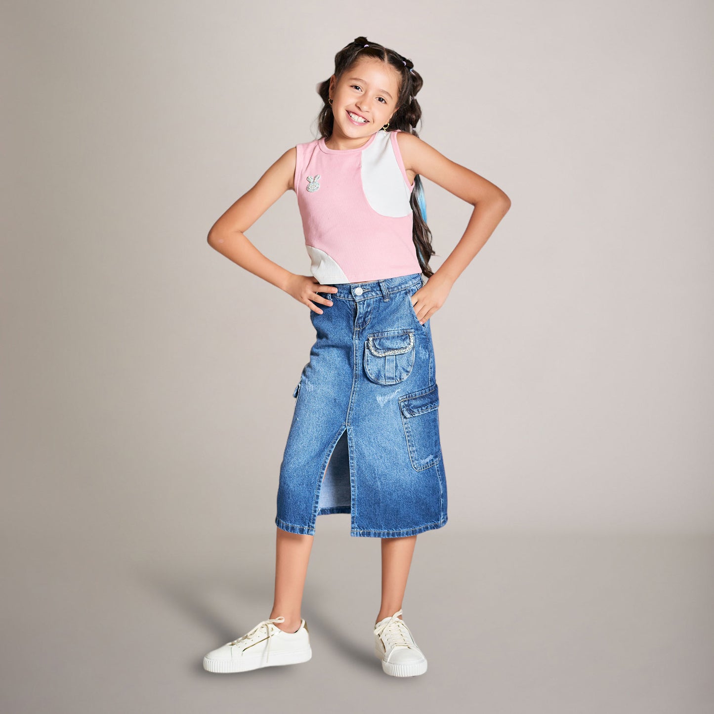Set de 2 Piezas Falda Larga en Denim Rígido