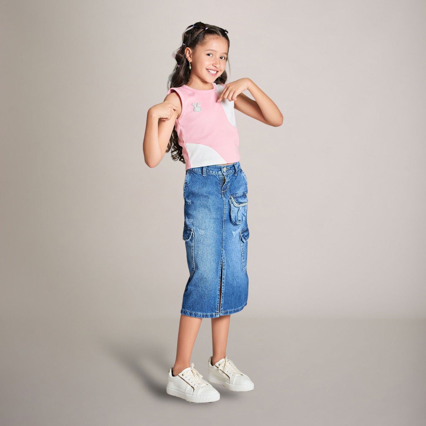 Set de 2 Piezas Falda Larga en Denim Rígido