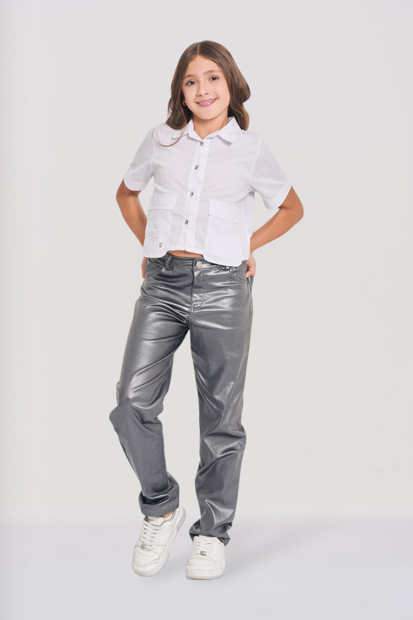 Conjunto de 2 Piezas con Pantalón Efecto Cuero Metalizado