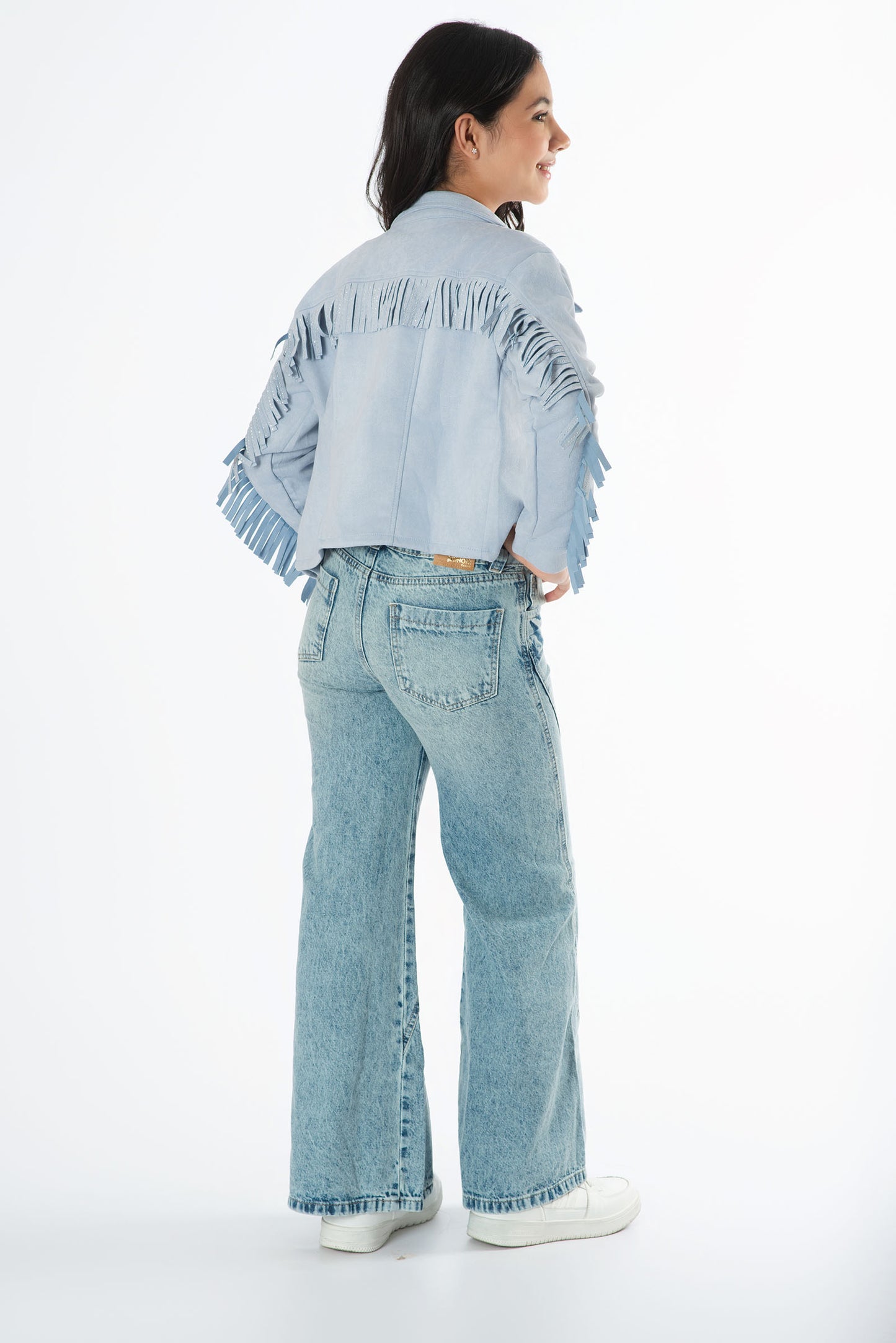 Conjunto jeans con chaqueta de flecos