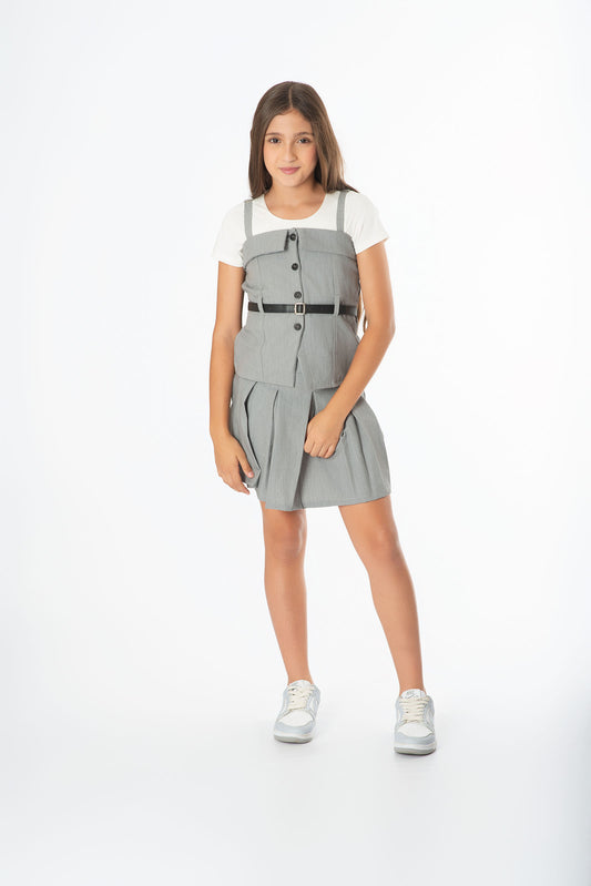 Conjunto falda de tablas en lino