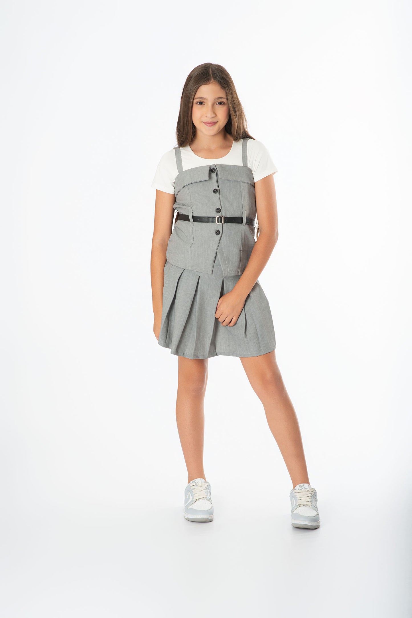 Conjunto falda de tablas en lino