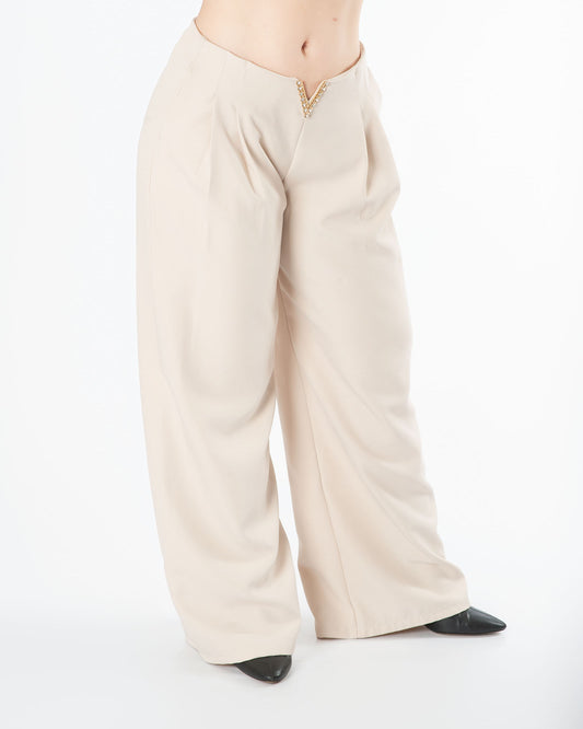 Pantalón dama con V al frente | Tiro alto palazzo