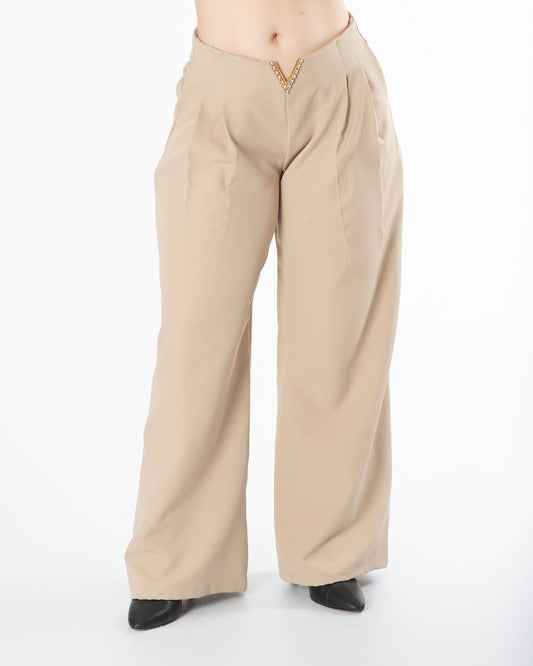 Pantalón dama con V al frente | Tiro alto palazzo