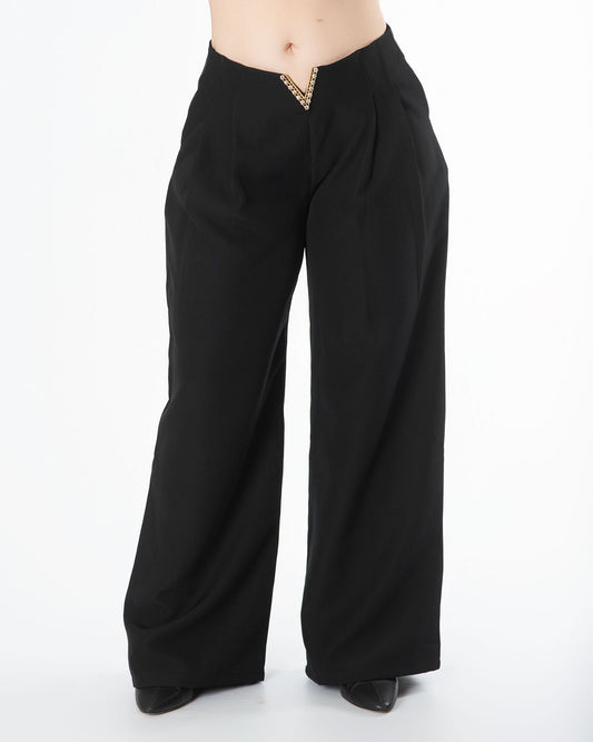 Pantalón dama con V al frente | Tiro alto palazzo