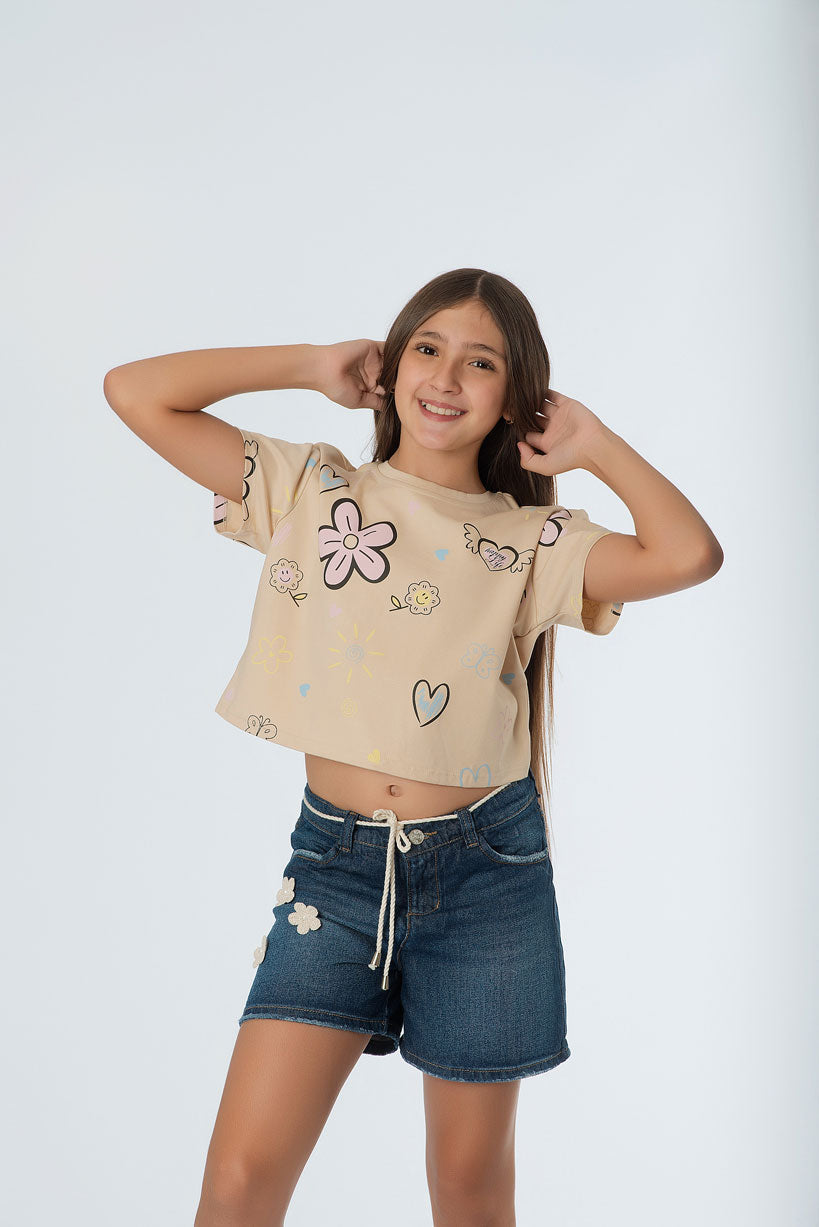 Blusa Oversize Teens | Estampado Corazones y Flores