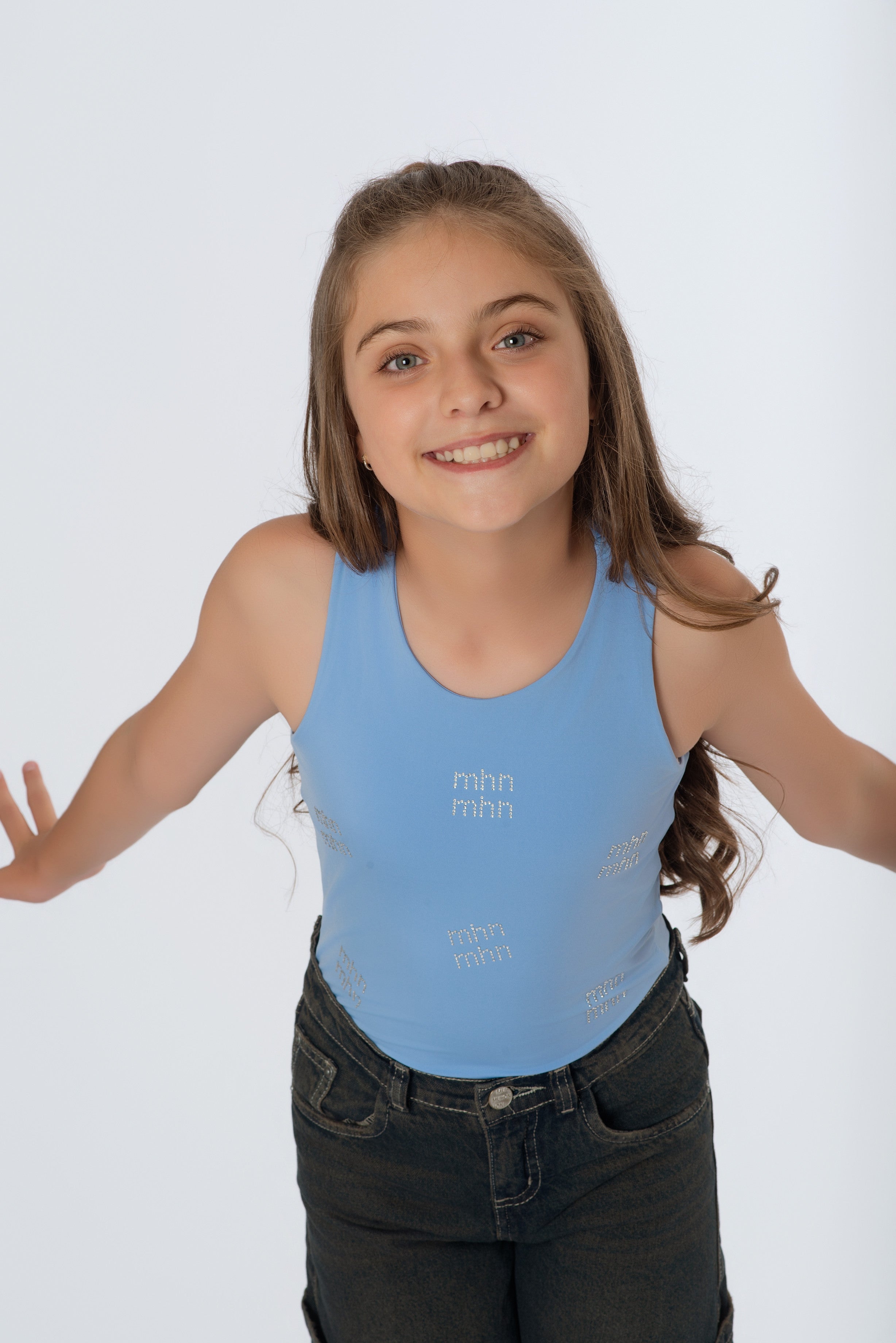 Body Teens con Apliques MHN en Piedra | Nylon Spandex Estilo Y2K