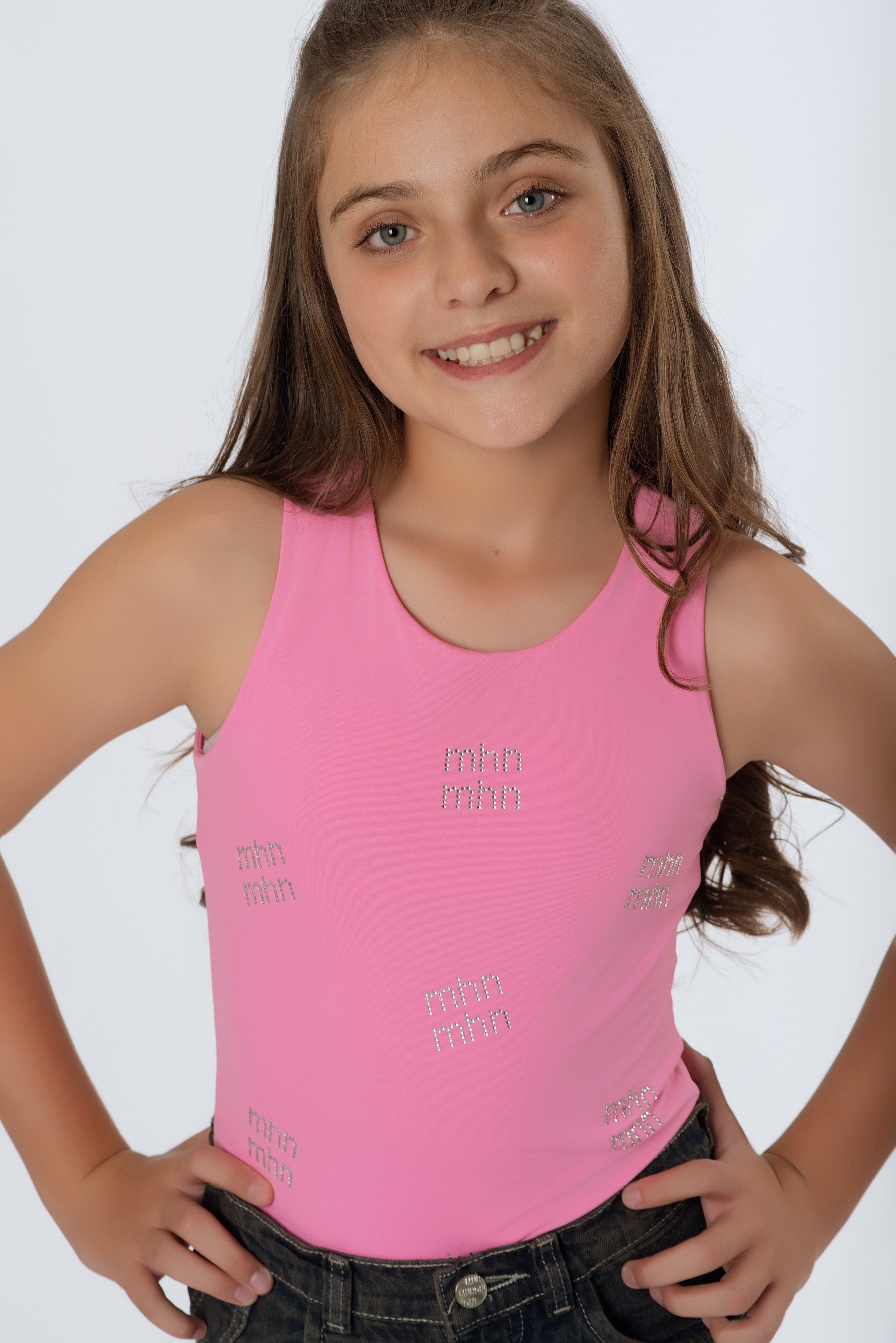 Body Teens con Apliques MHN en Piedra | Nylon Spandex Estilo Y2K