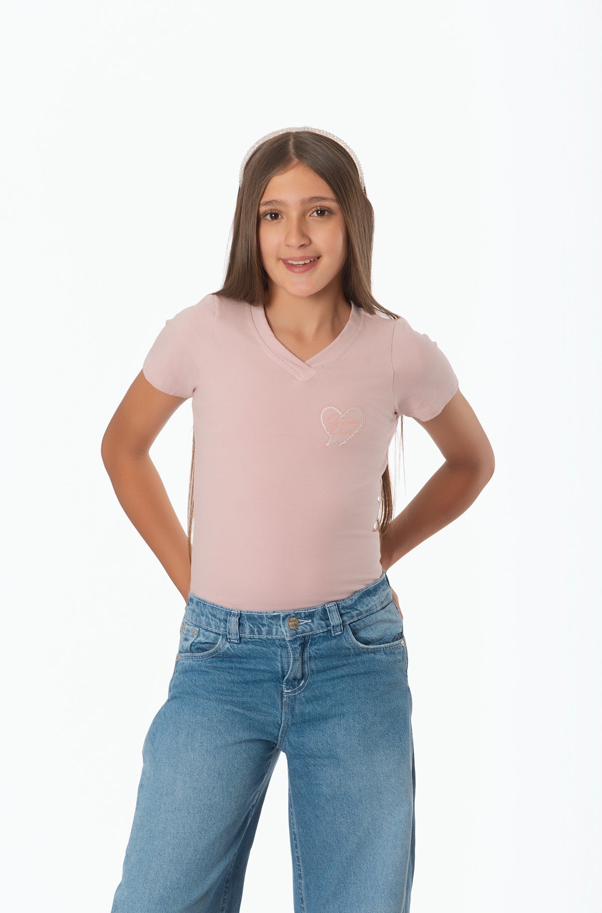 Body Teens Cuello V con Estampado de Corazón en Algodón | Estilo Esencial
