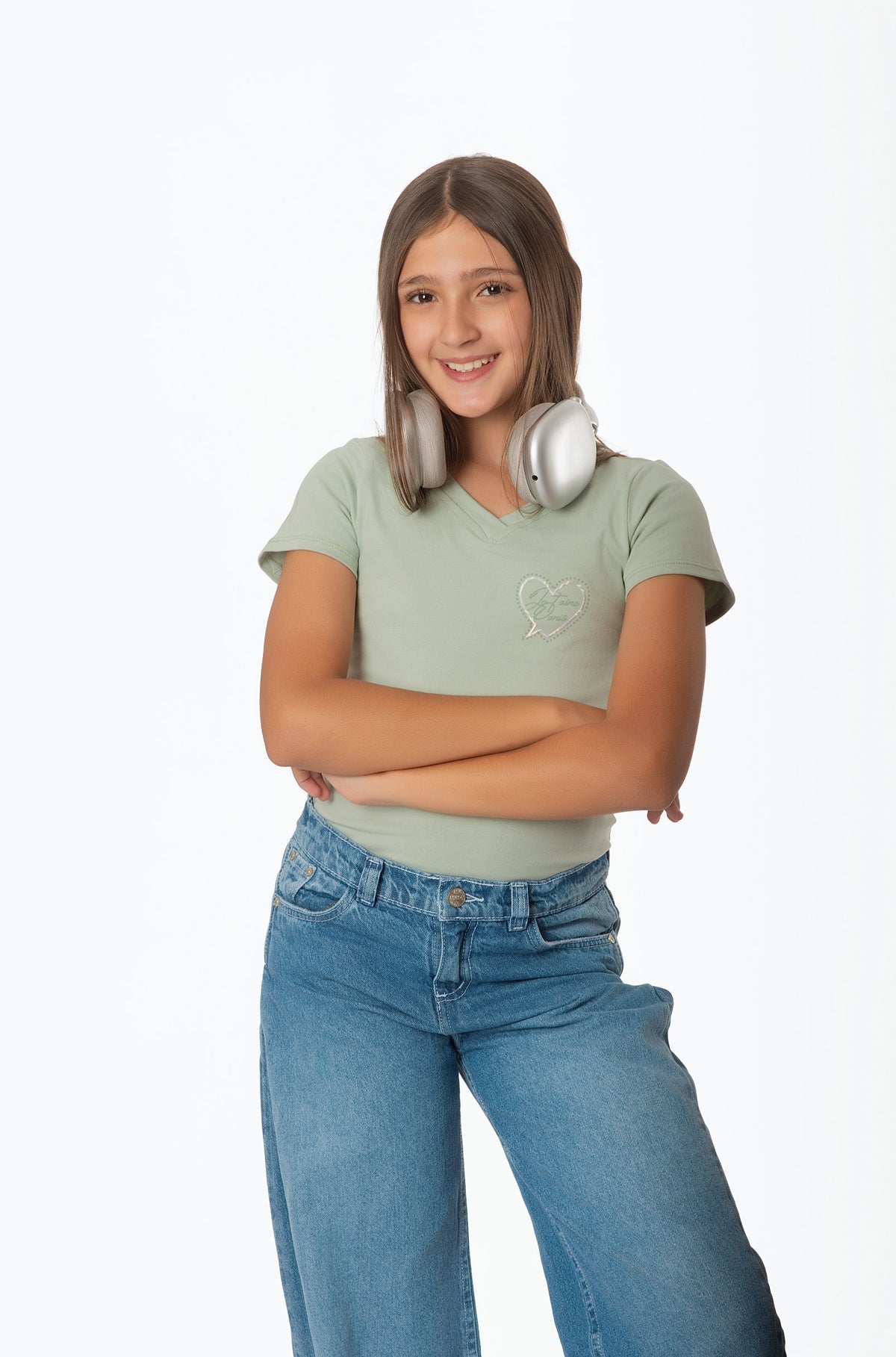 Body Teens Cuello V con Estampado de Corazón en Algodón | Estilo Esencial