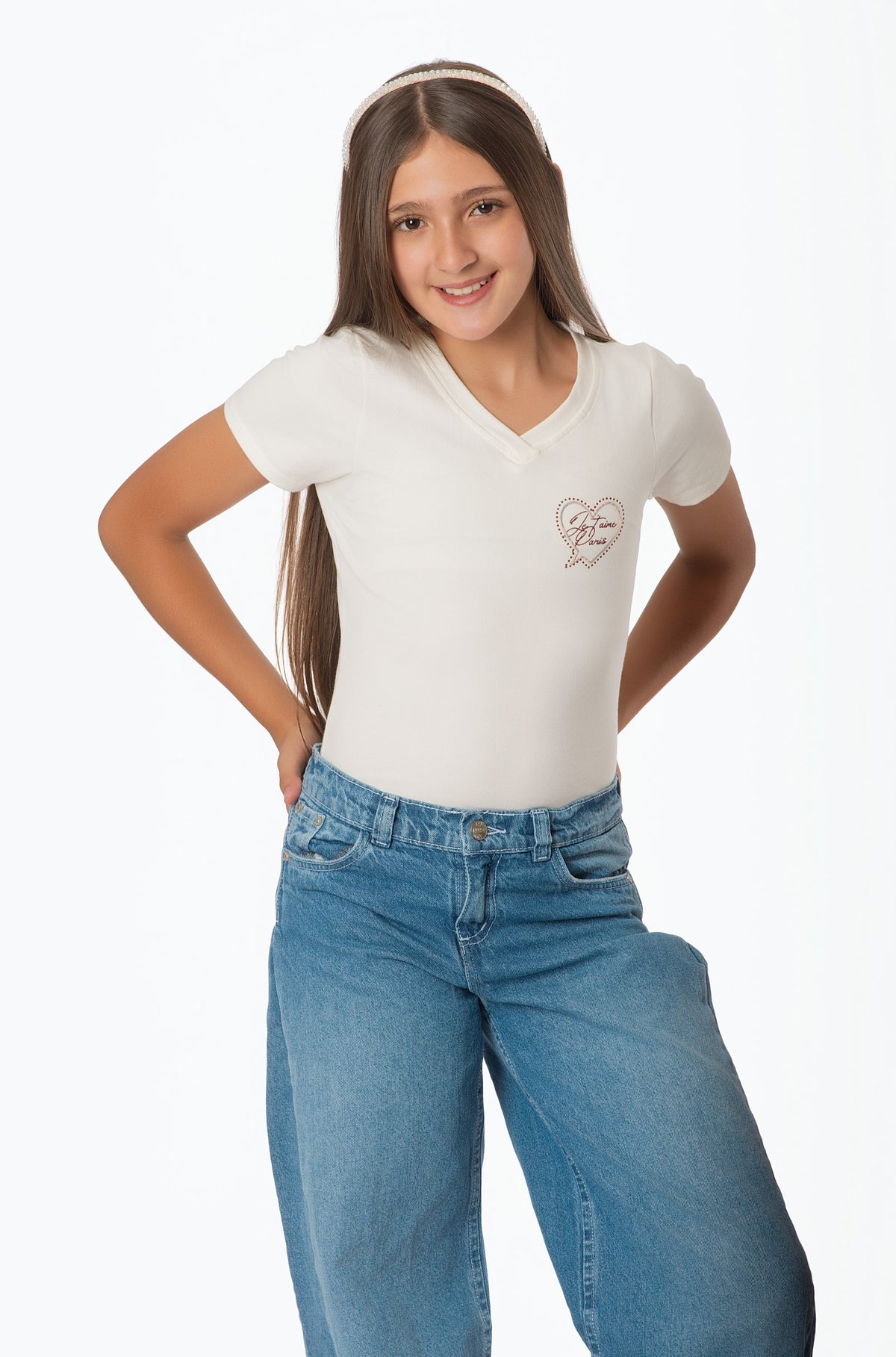 Body Teens Cuello V con Estampado de Corazón en Algodón | Estilo Esencial