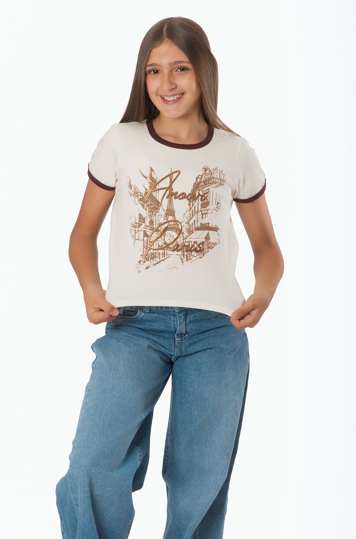 Camiseta Teens en Algodón con Estampado Amour Paris | Estilo Urbano Básico