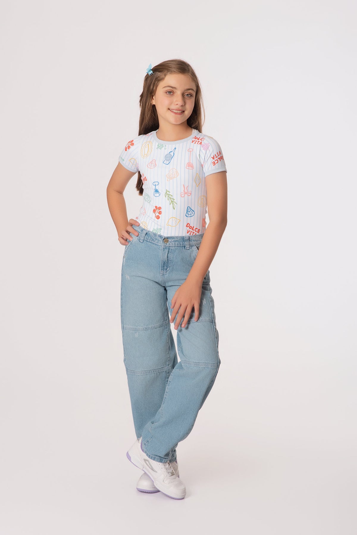 Conjunto Teens Jean con Cortes y Body Dolce Vita en Microfibra