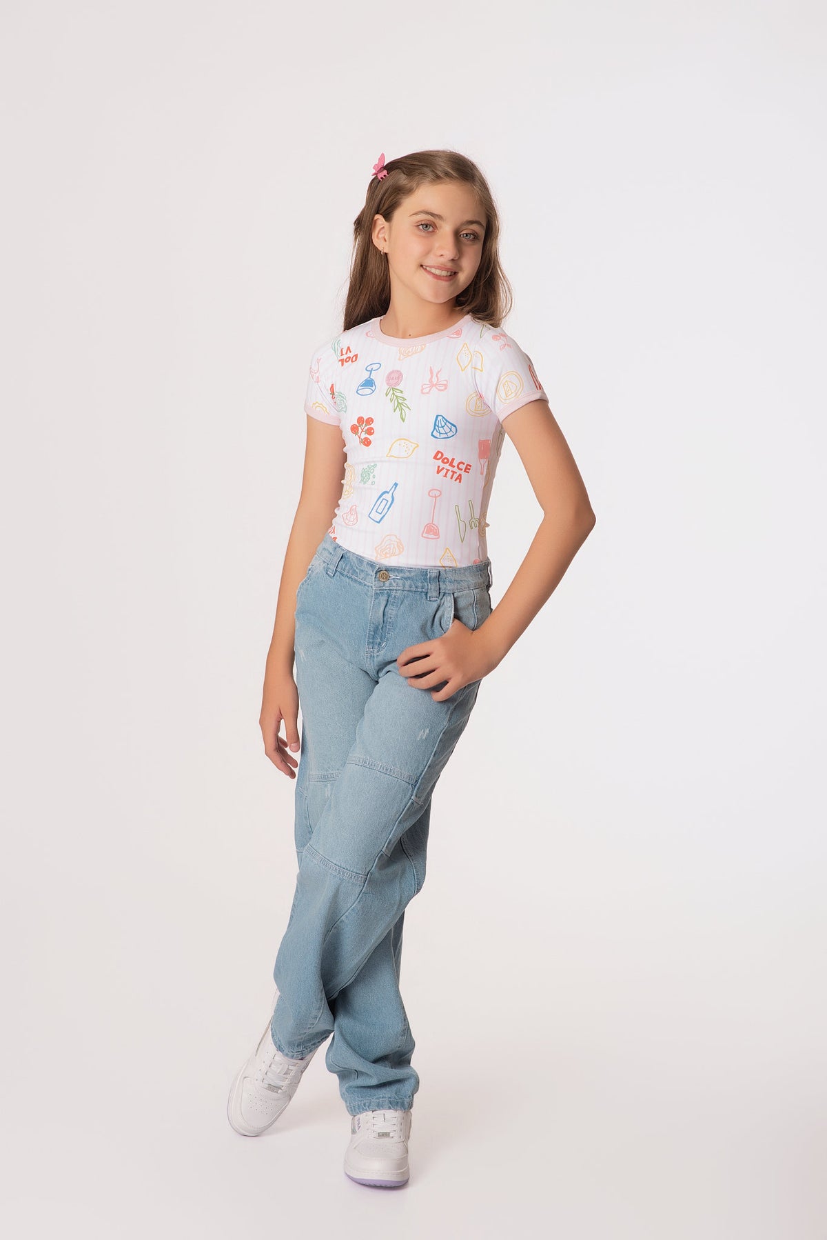 Conjunto Teens Jean con Cortes y Body Dolce Vita en Microfibra