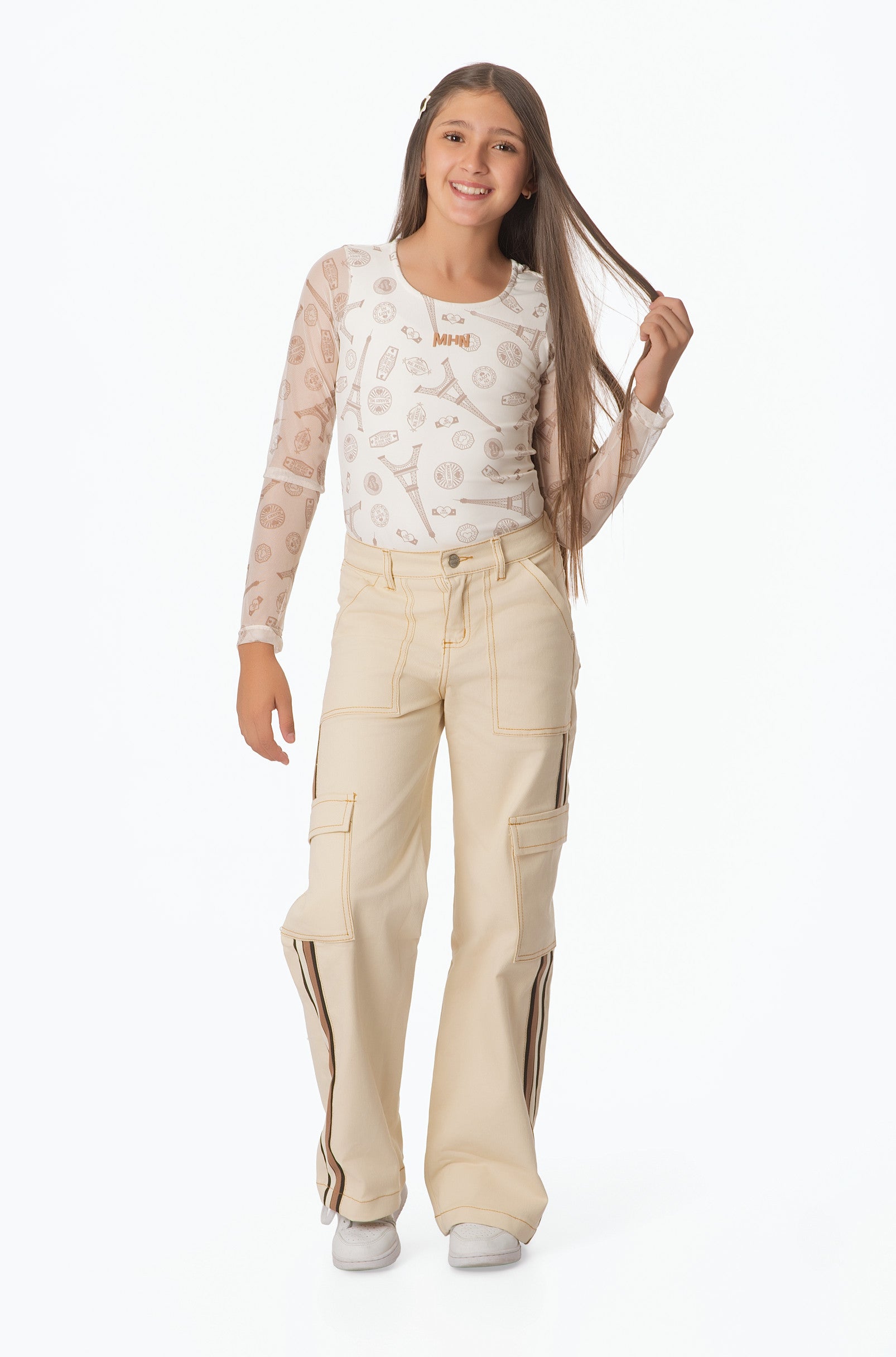 Conjunto Teens Pantalón Cargo con Cinta y Camiseta en Malla Estampada | Estilo Urbano