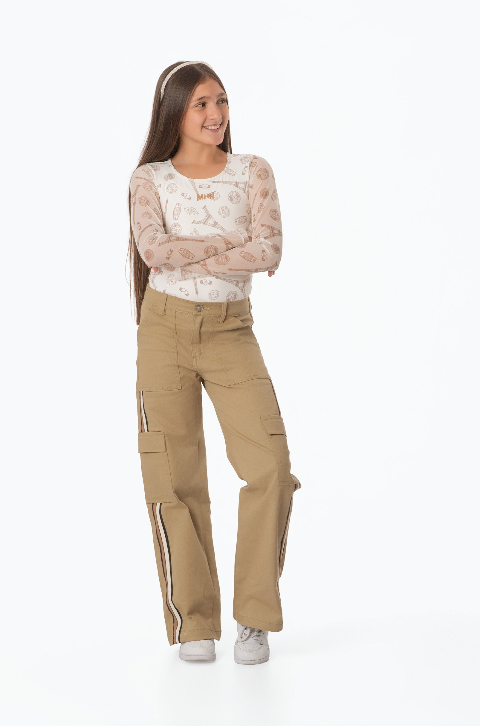 Conjunto Teens Pantalón Cargo con Cinta y Camiseta en Malla Estampada | Estilo Urbano