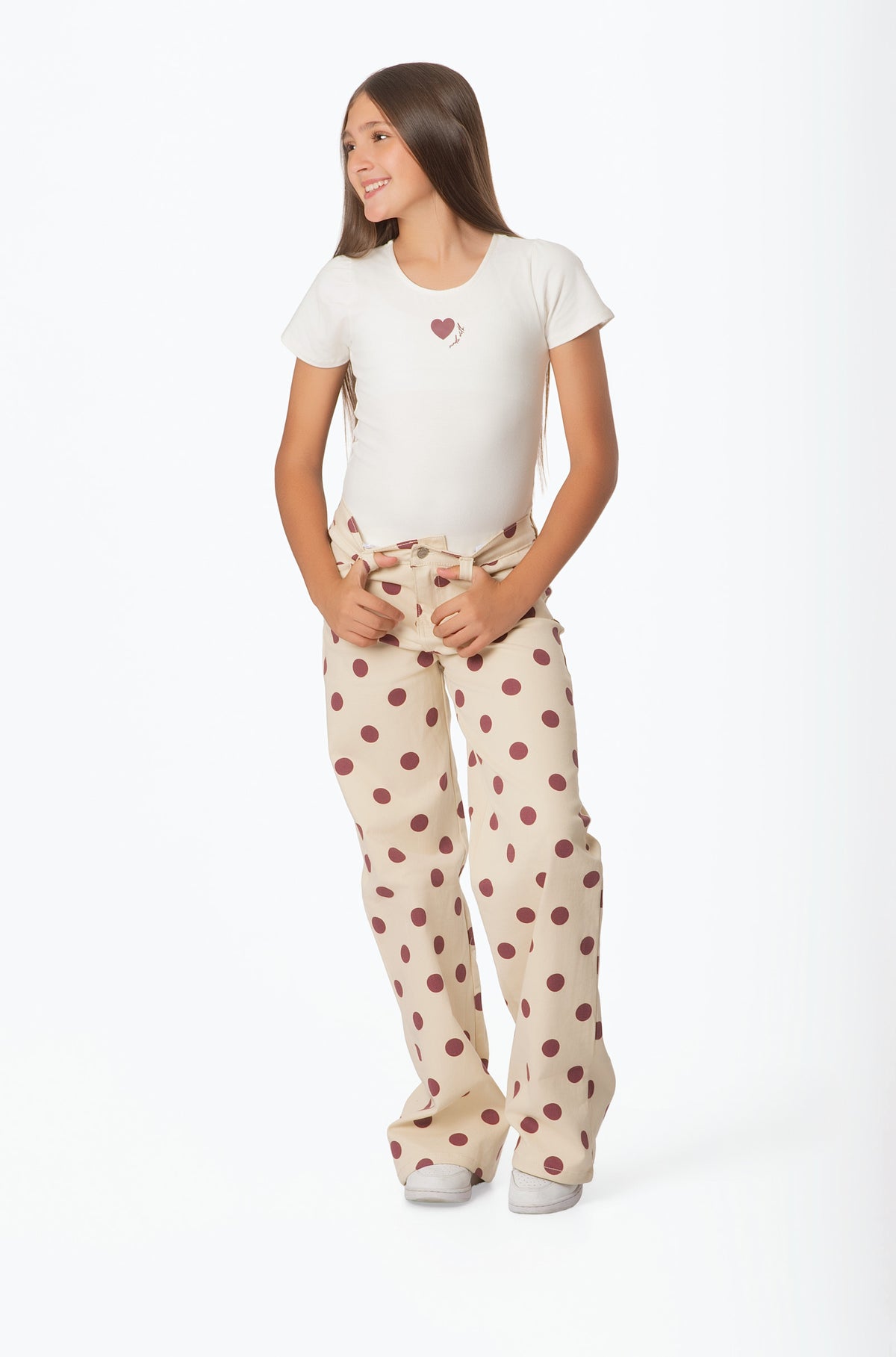 Conjunto Teens Pantalón de Pepas en Drill y Body Corazón de Algodón | Estilo Retro-Chic