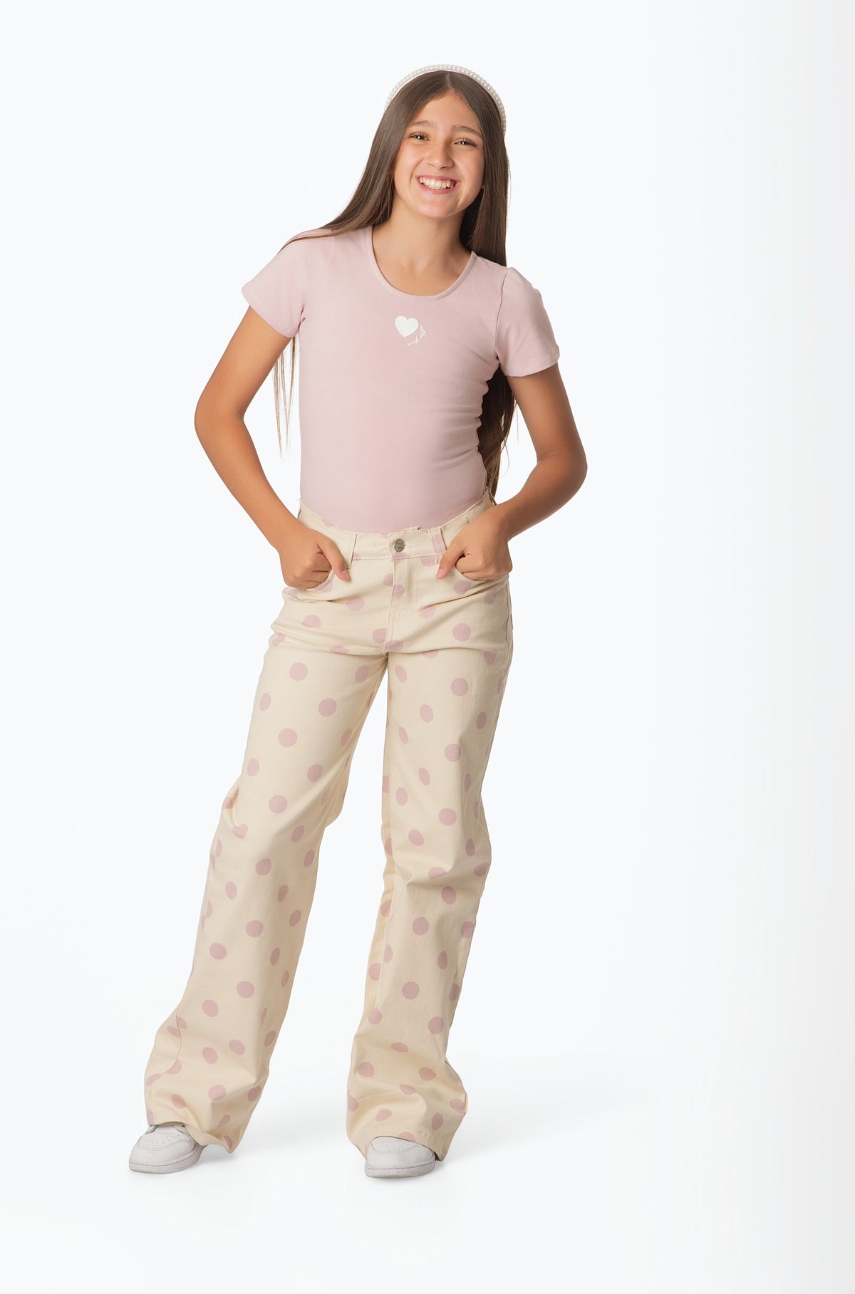 Conjunto Teens Pantalón de Pepas en Drill y Body Corazón de Algodón | Estilo Retro-Chic