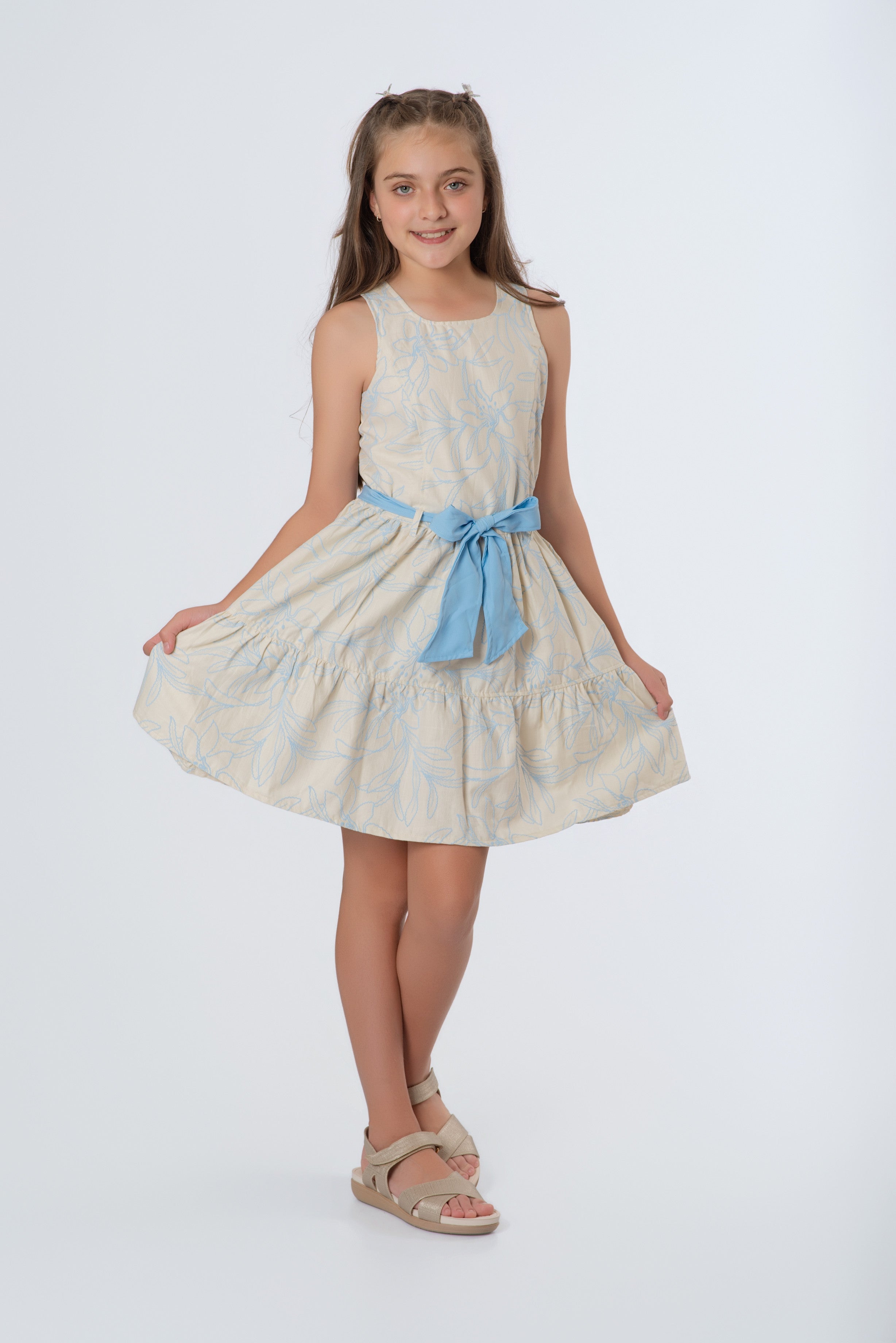 Vestido Teens Tela Puff con Lazo | Lino Estampado Floral