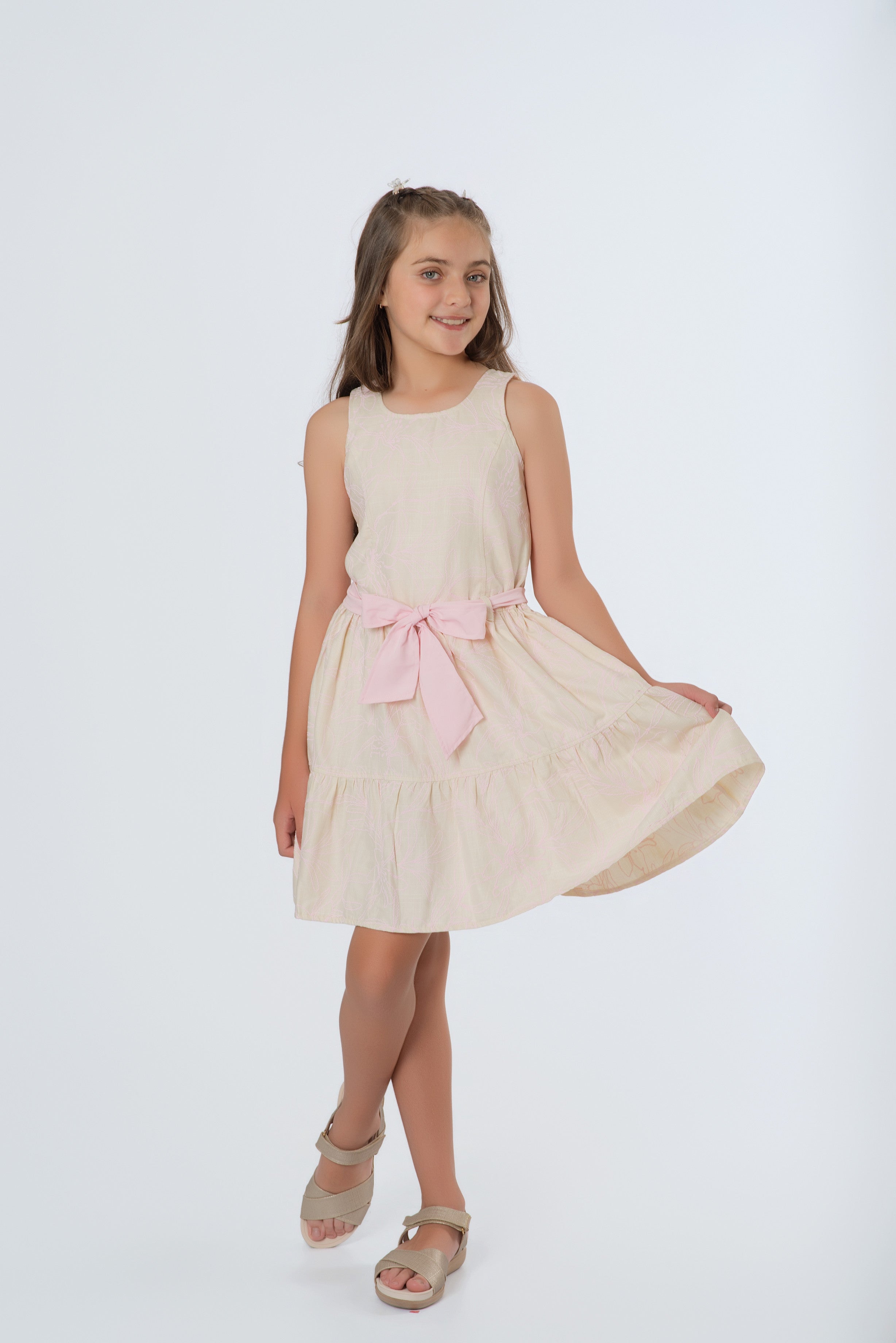 Vestido Teens Tela Puff con Lazo | Lino Estampado Floral