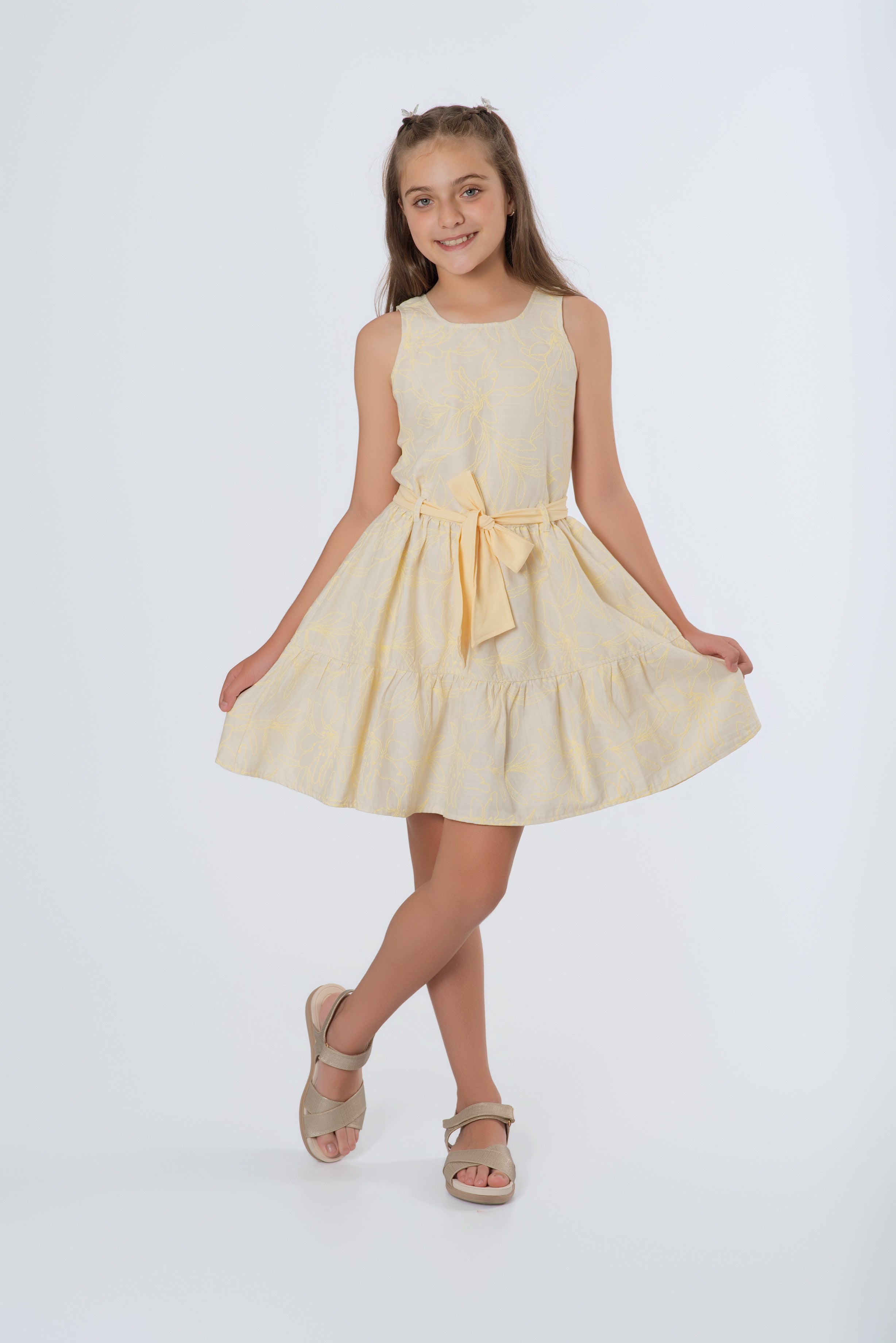 Vestido Teens Tela Puff con Lazo | Lino Estampado Floral